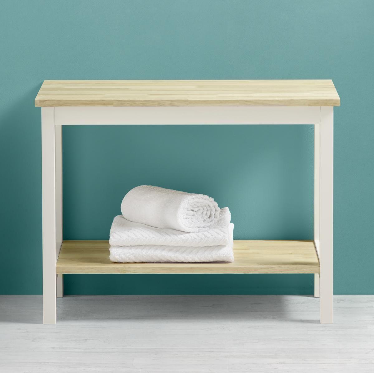 BADEZIMMERBANK Weiß/Buchefarben 'Jule' - Buchefarben/Weiß, MODERN, Holz (60/45/33cm) - Bessagi Home