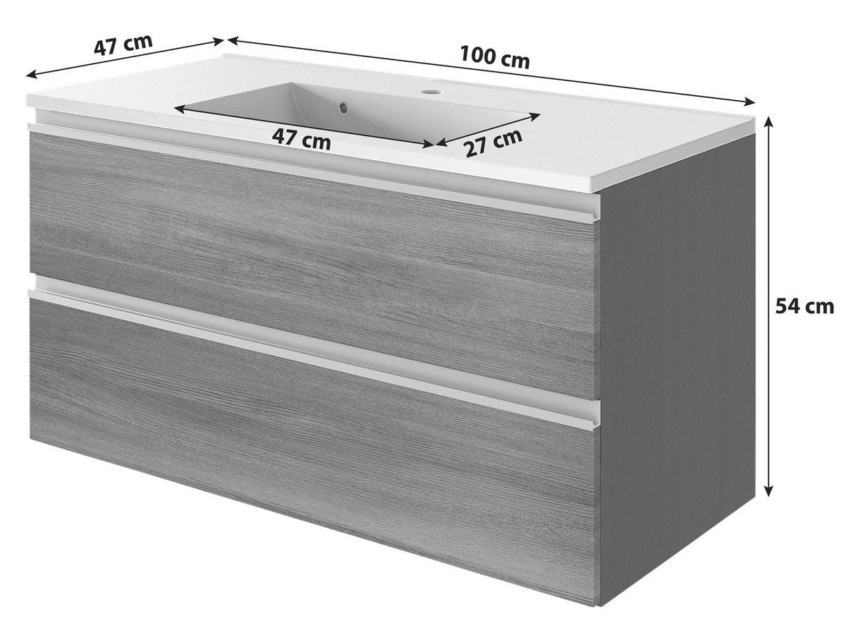 Waschtischkombi in Grau 'Arezzo' - Weiß/Silbereichenfarben, Basics, Holzwerkstoff/Stein (100cm) - Held