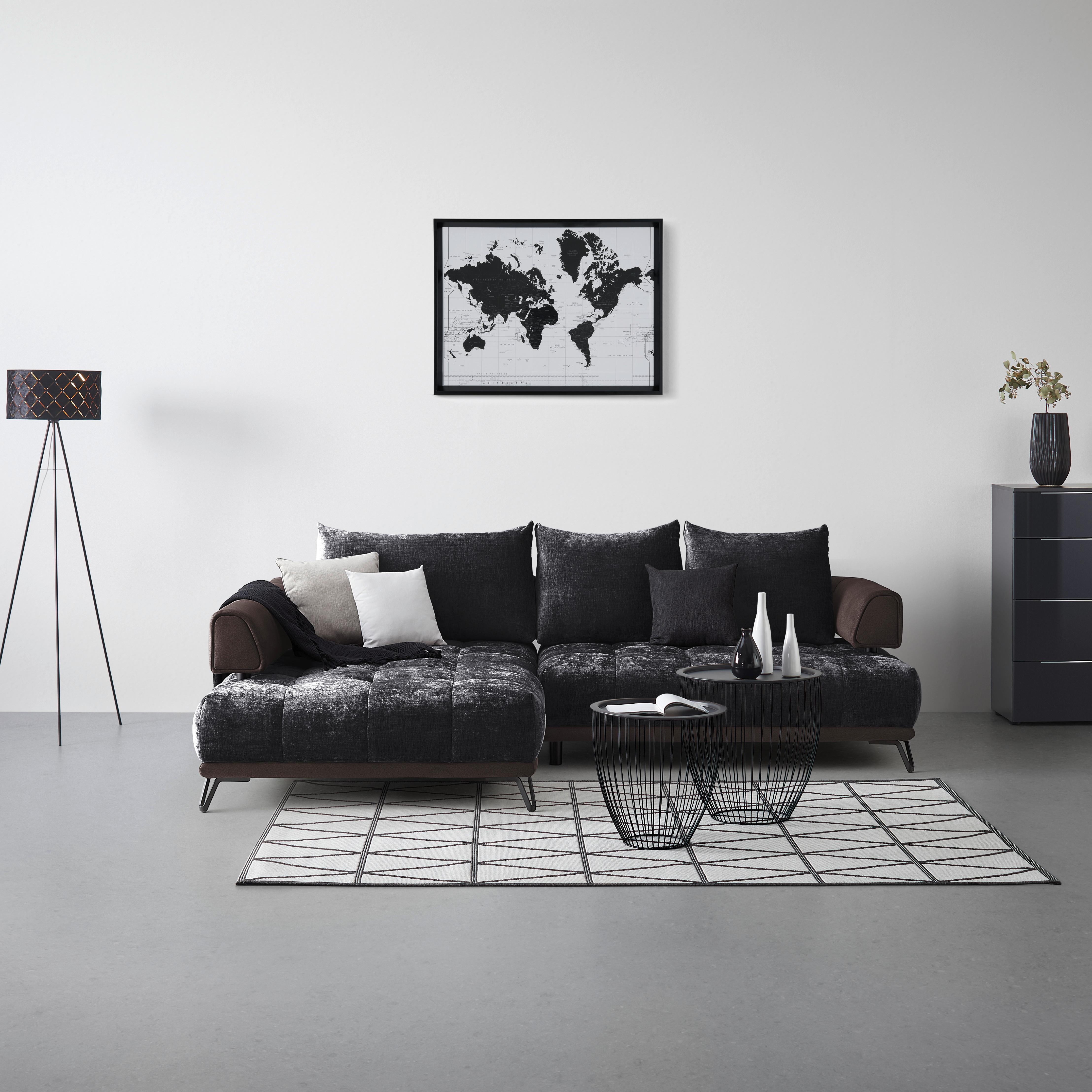 Ecksofa Morgan Anthrazit - Anthrazit/Schwarz, MODERN, Textil/Metall (184/67-87/262cm) - Mömax