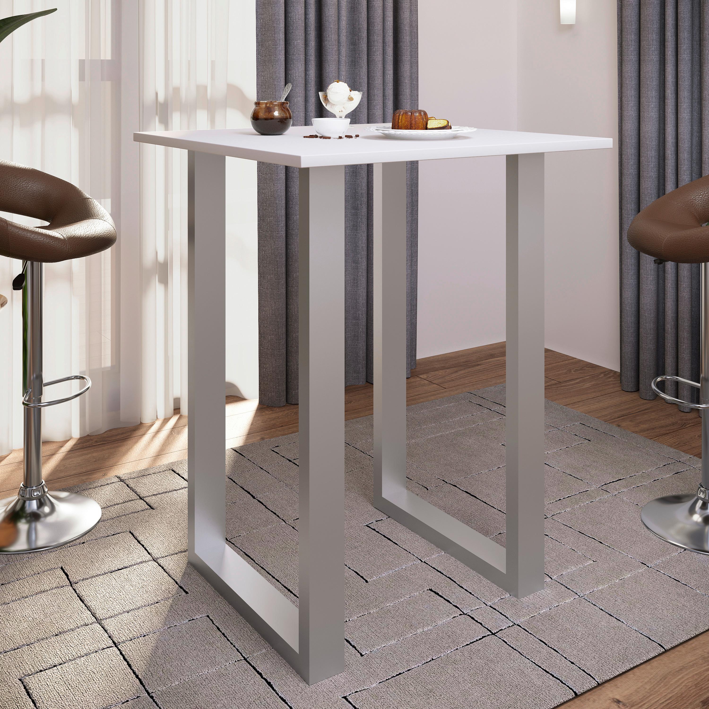 Barska Miza Xona B, Bela, Srebrna, 80x80 - srebrne barve/bela, Konvencionalno, kovina/leseni material (80/102/80cm)
