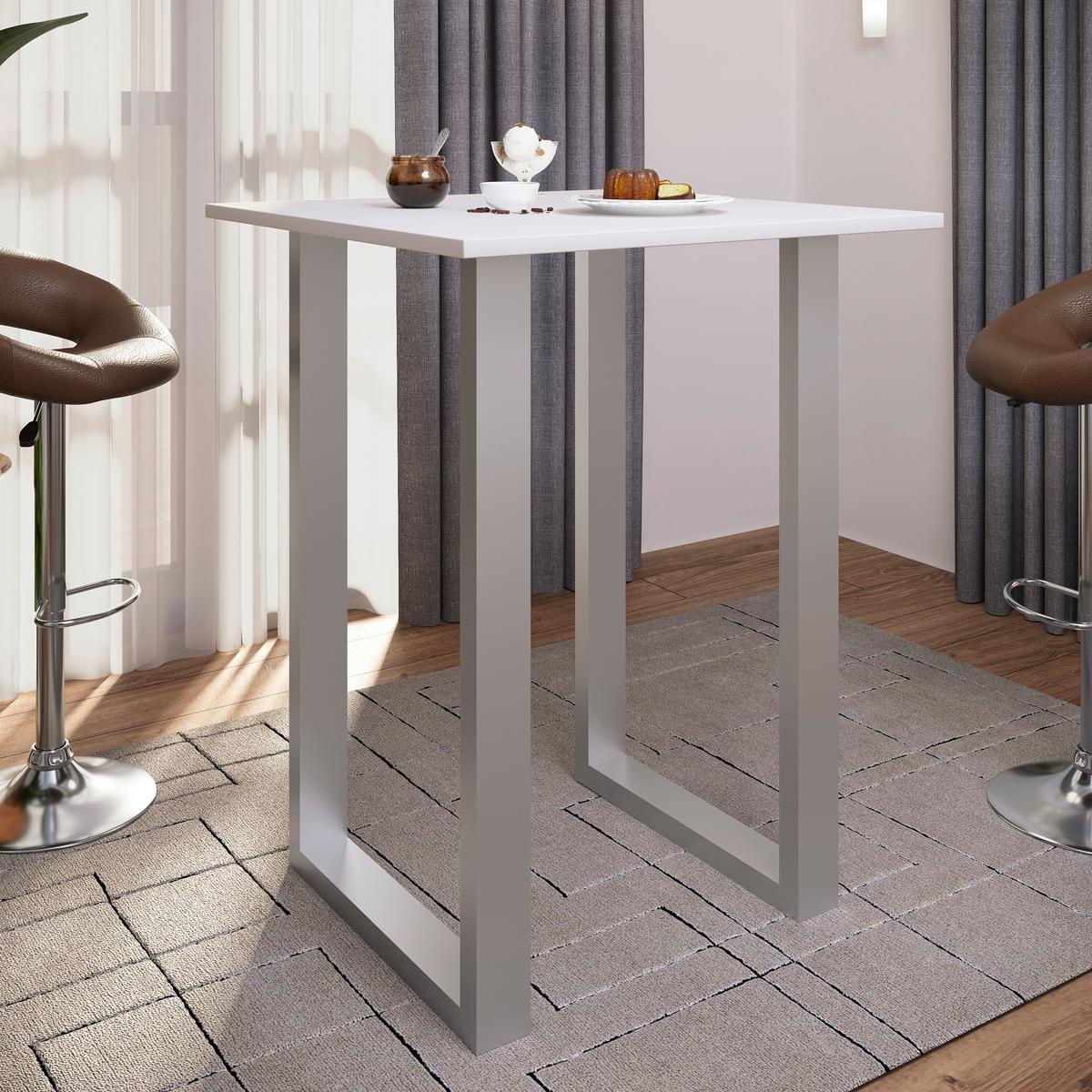 Bartisch XONA Silber/Weiß ca.80x102x80cm - Silberfarben/Weiß, KONVENTIONELL, Holzwerkstoff/Metall (80/102/80cm)
