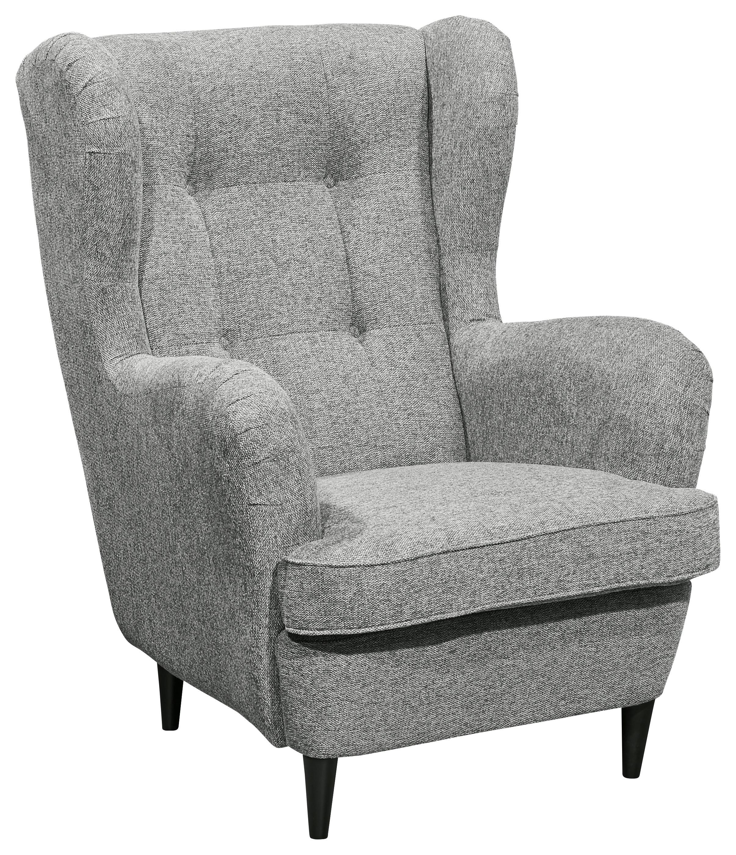 FOTEL USZAK OSKAR - czarny/szary, Basics, materiał drewnopochodny/tkanina (78/102/98cm) - MID.YOU
