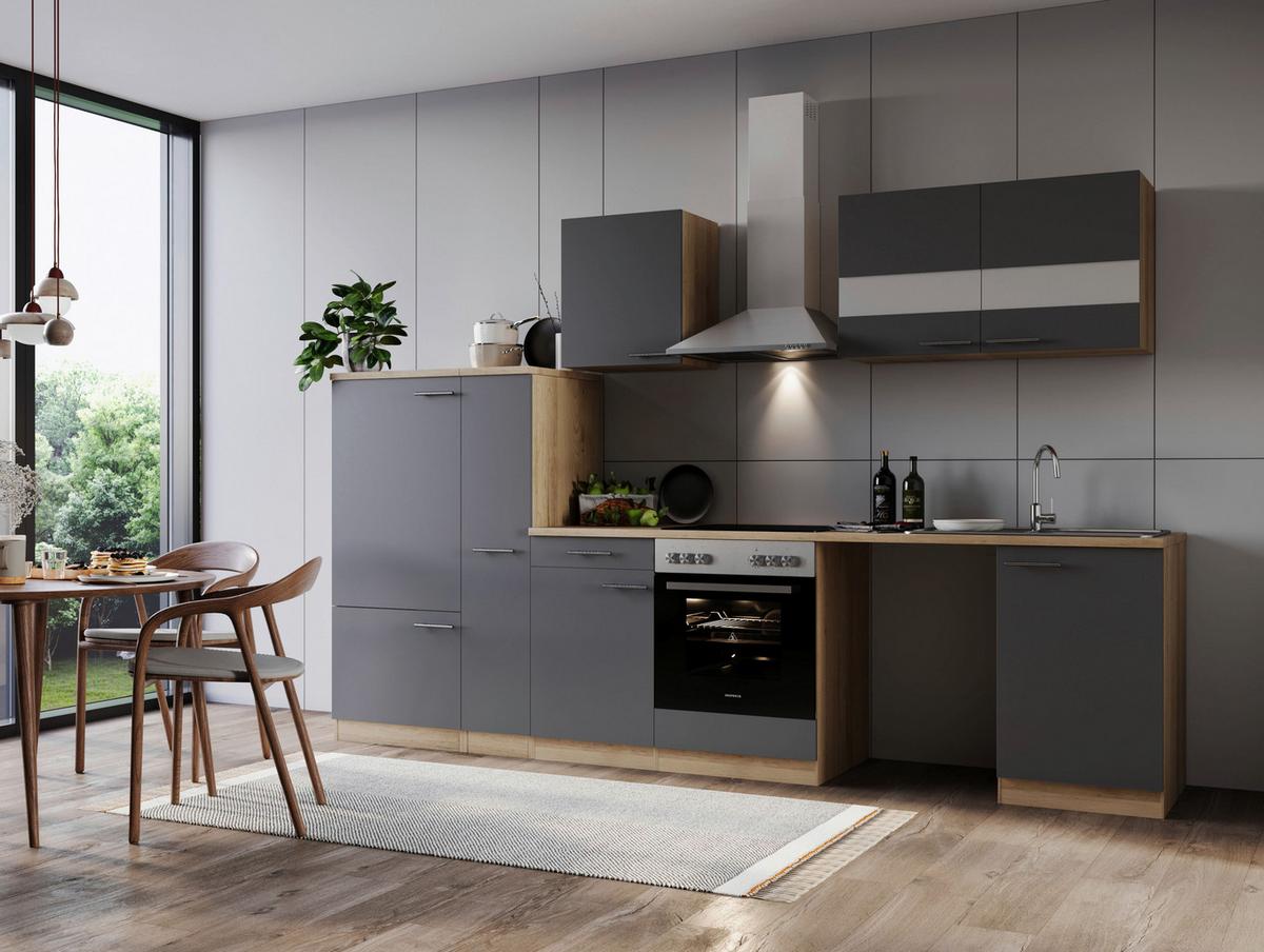 Kuhinjski Blok Z Aparati Merle, 310cm - barve nerjavečega jekla/siva, Basics, kovina/steklo (310cm) - Respekta