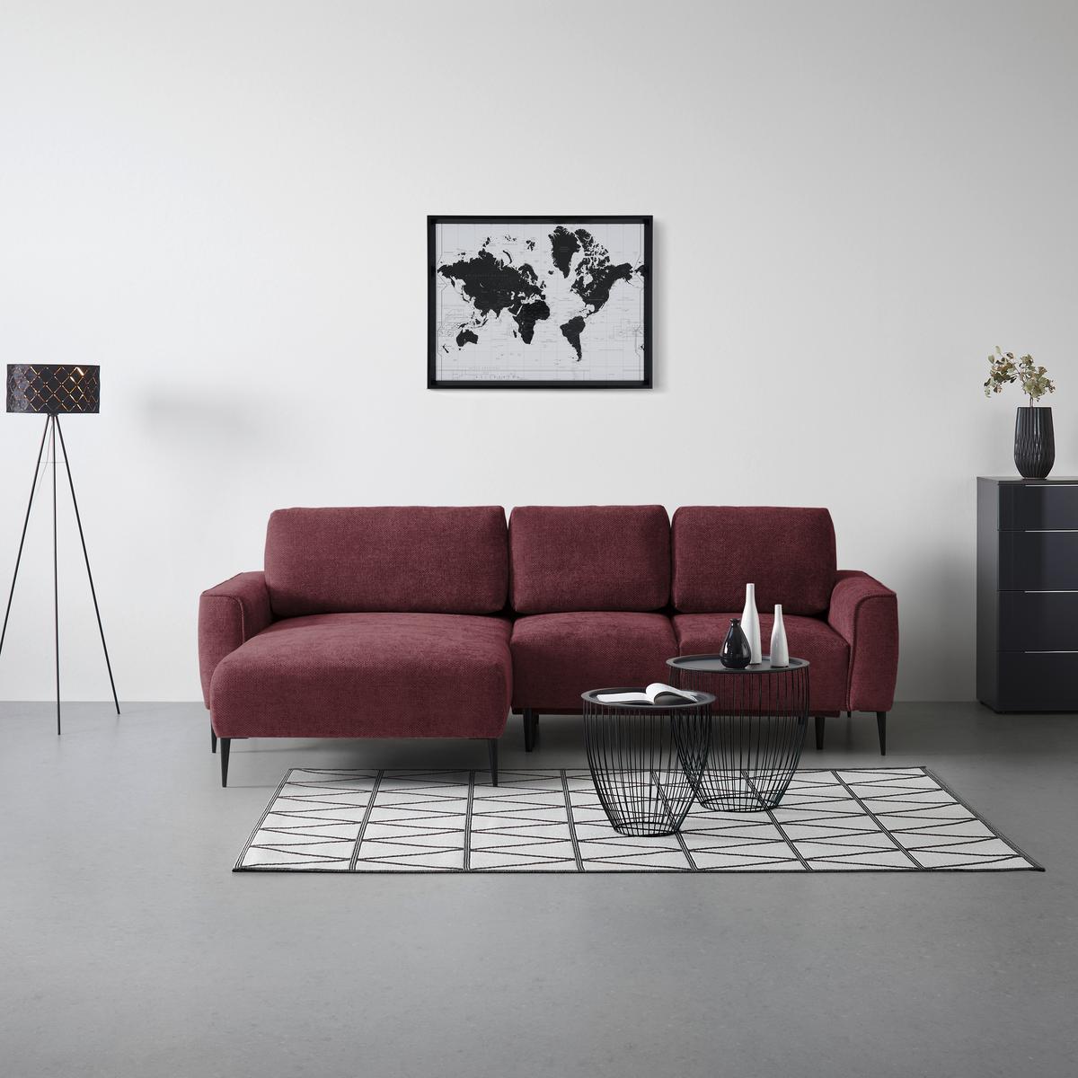 Ecksofa Custom Bordeaux - Bordeaux/Schwarz, MODERN, Textil/Metall (164/85/255cm) - Mömax