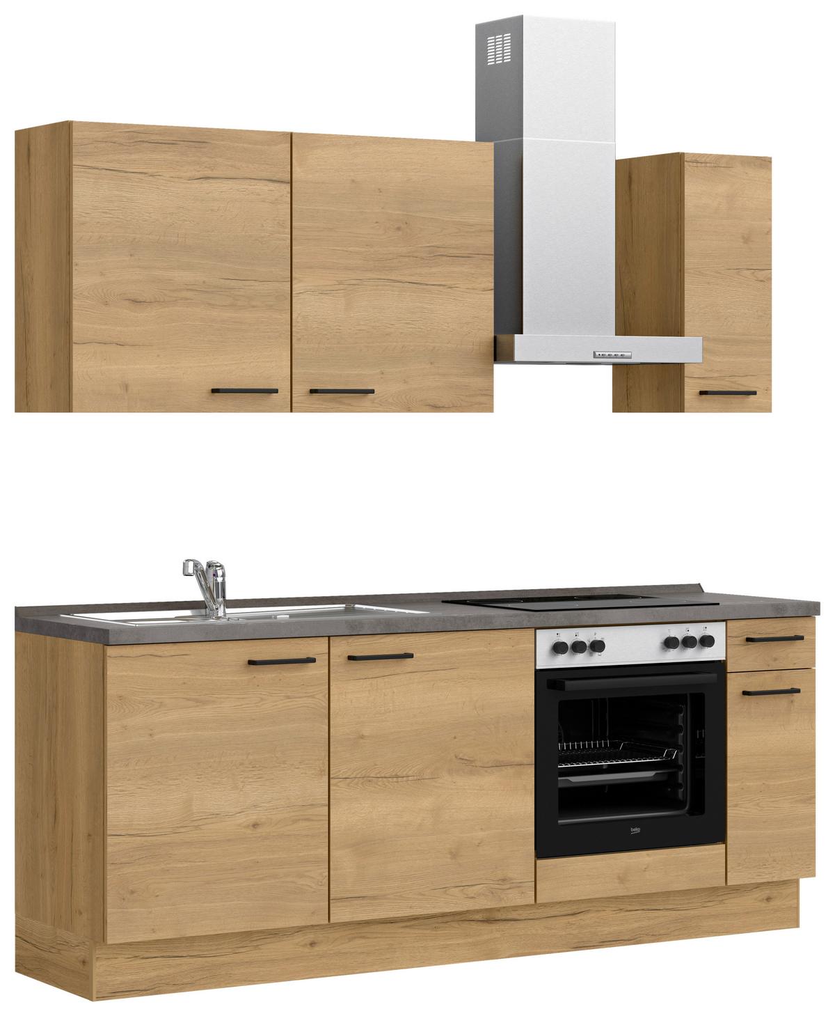 Küchenblock Structura Low m. Geräten Eiche - Schieferfarben/Eichefarben, MODERN, Holzwerkstoff/Metall (210cm) - Nobilia