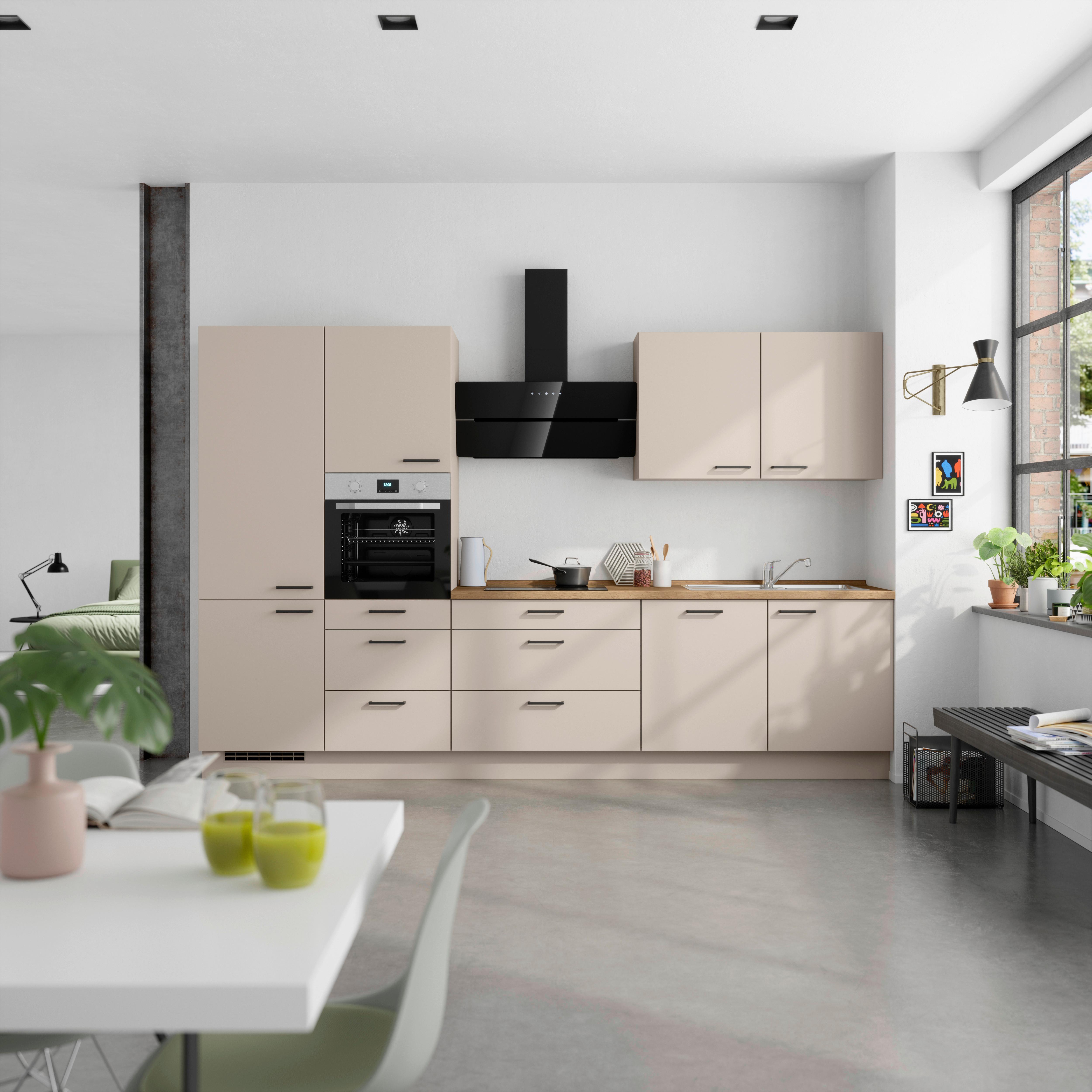 Küchenleerblock Easytouch High o. Geräte Sandfarben - Sandfarben/Eichefarben, MODERN, Holzwerkstoff/Metall (330cm) - Nobilia