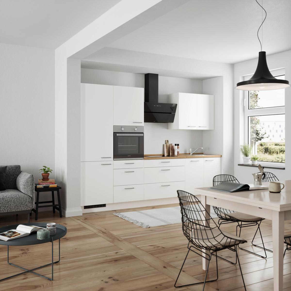 Küchenblock Touch High m. Geräten Weiß - Edelstahlfarben/Eichefarben, MODERN, Holzwerkstoff/Metall (300cm) - Nobilia