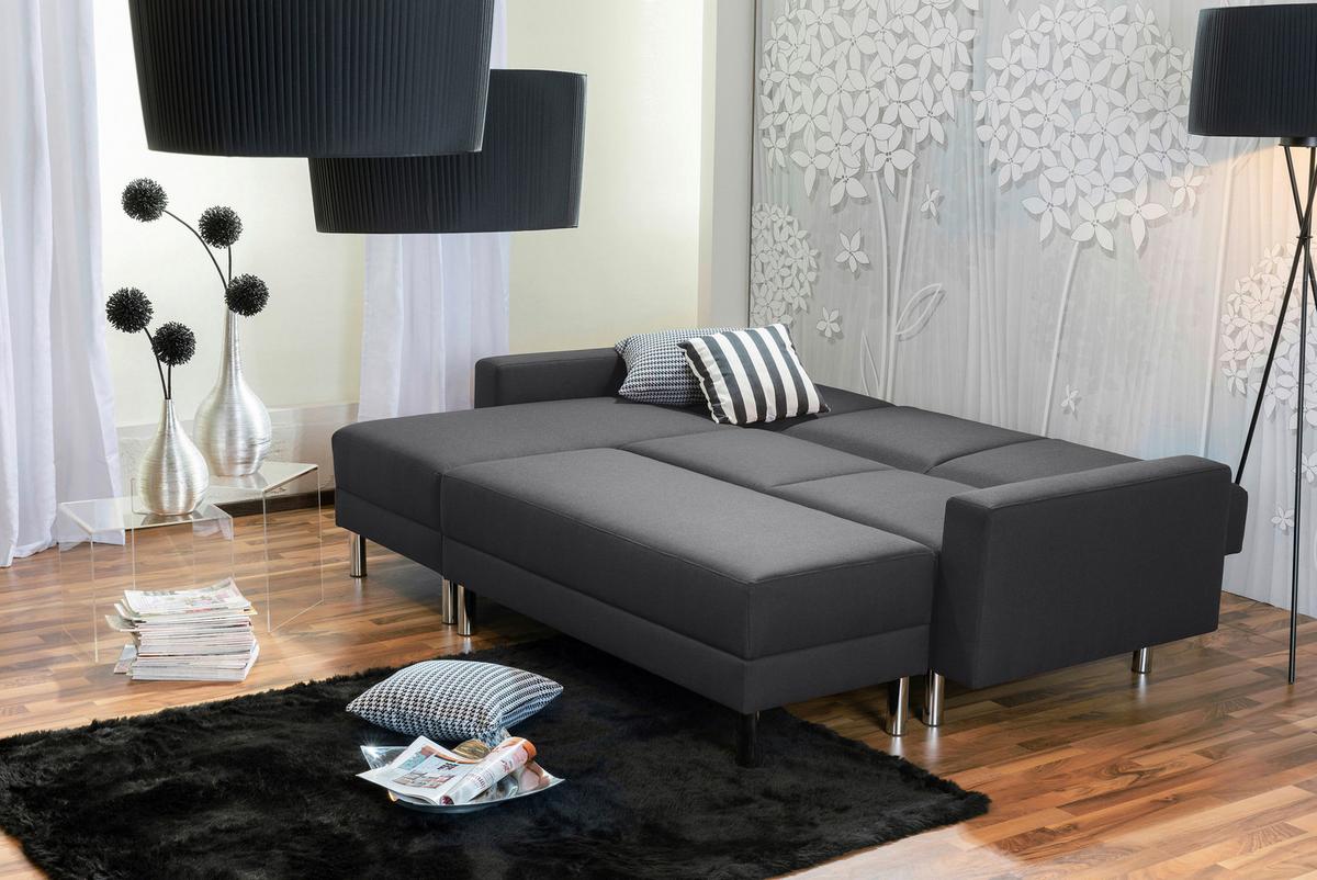 ECKSCHLAFSOFA JUST FASHION - Chromfarben/Graphitfarben, KONVENTIONELL, Textil/Metall (152/230cm) - Max Winzer