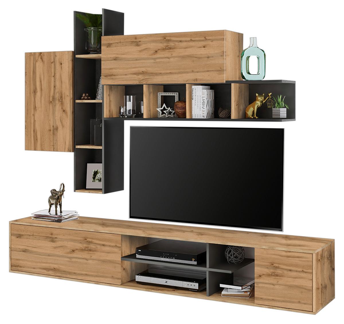 Dnevni Regal Raw, Barva Hrasta, Grafita - hrast wotan/barve grafita, Moderno, leseni material (220/180/40cm) - Mömax