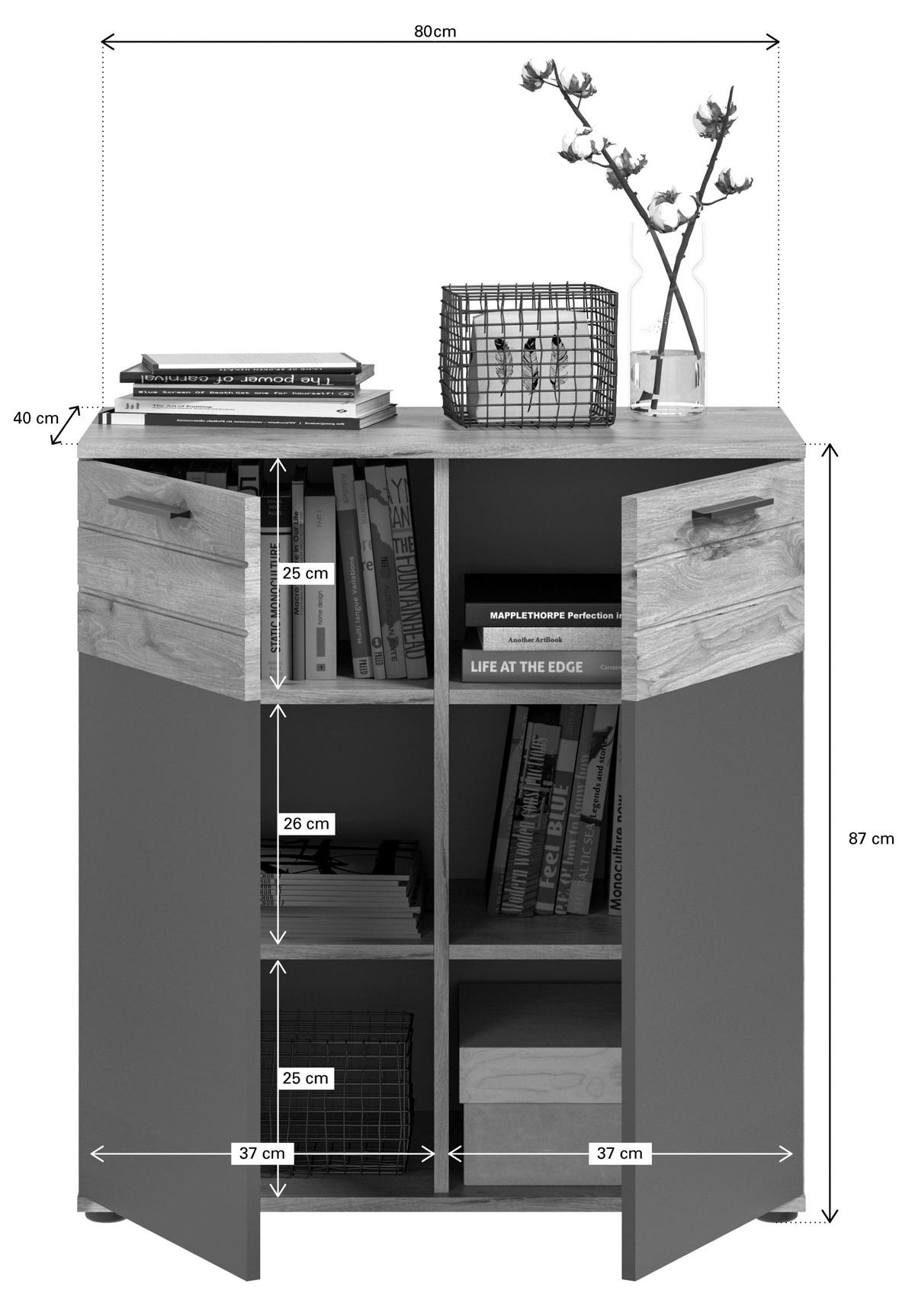 Kommode Mason ca. 80x87 cm Eiche/Grau - Eichefarben/Grau, Holzwerkstoff/Kunststoff (80/87/40cm) - MID.YOU