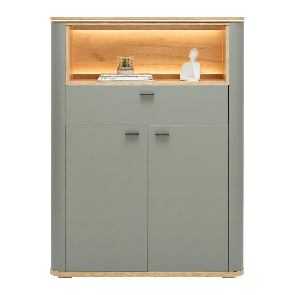 Highboard Lagos Salbeigrün/Eiche Artisan - Salbeigrün/Anthrazit, MODERN, Holzwerkstoff/Kunststoff (109,2/148,3/37,5cm) - Premium Living