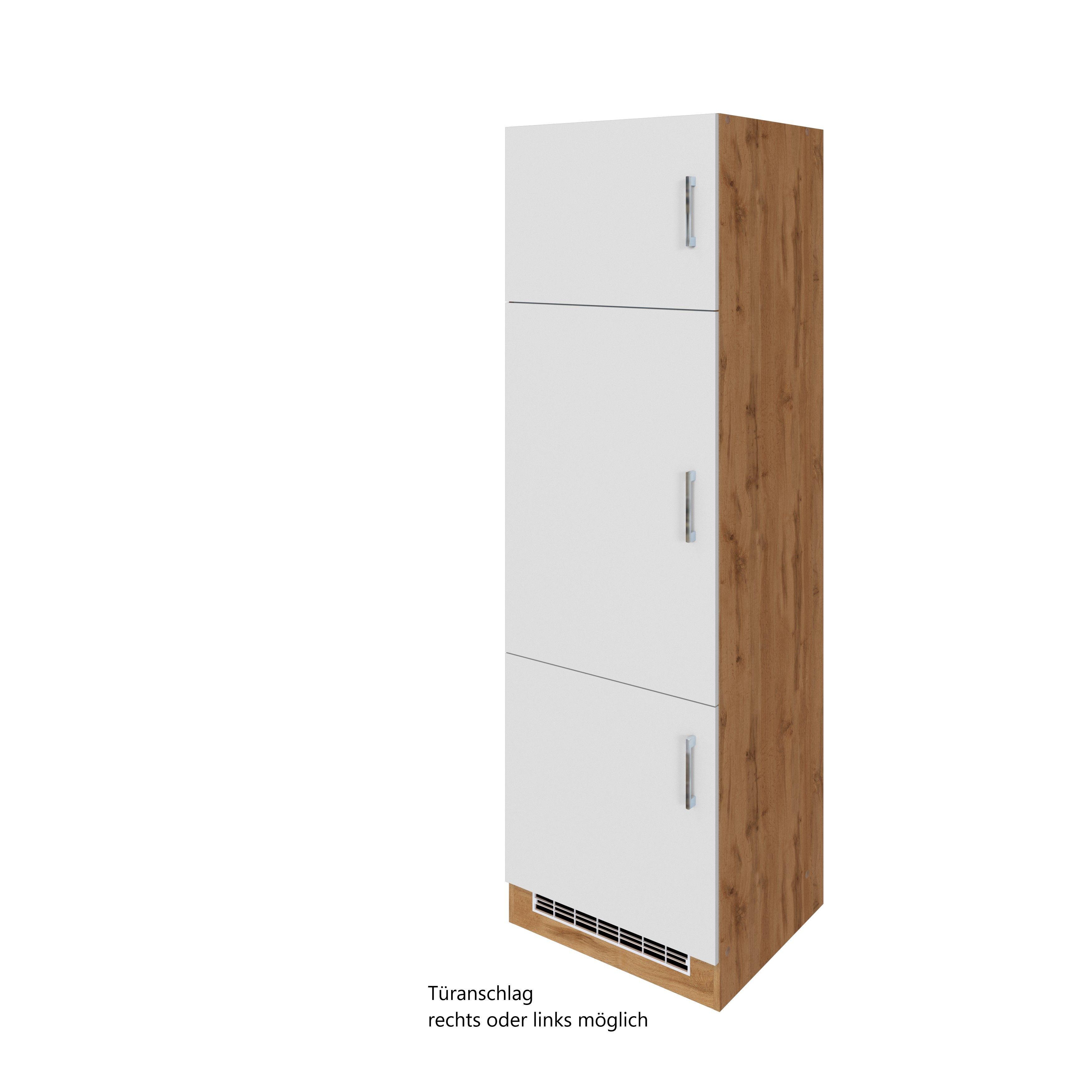 Held Kühlschrank-Umbauschrank ca. 60 cm Weiß/Eiche - Chromfarben/Weiß, MODERN, Holzwerkstoff/Metall (60/200/60cm) - Held
