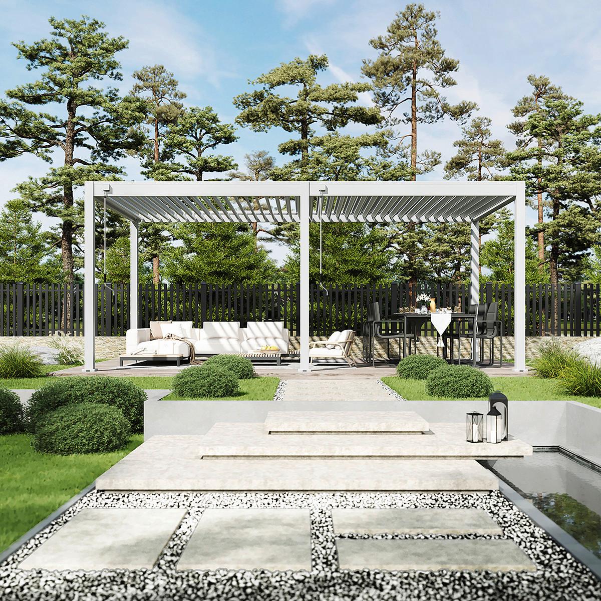 Pergola Trumpf, Bela, 3x6m - bela/visoki sijaj, Basics, kovina (300/255/600cm) - Gardenson