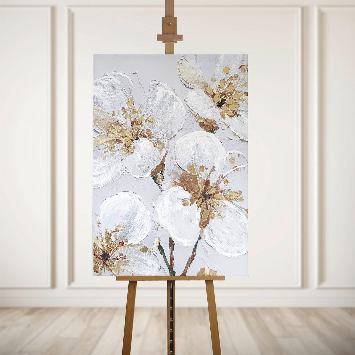 Leinwandbild HP053 Petal Glow Weiß/Goldfarben ca. 70x100cm - Goldfarben/Weiß, Basics, Holz/Textil (70/100cm)
