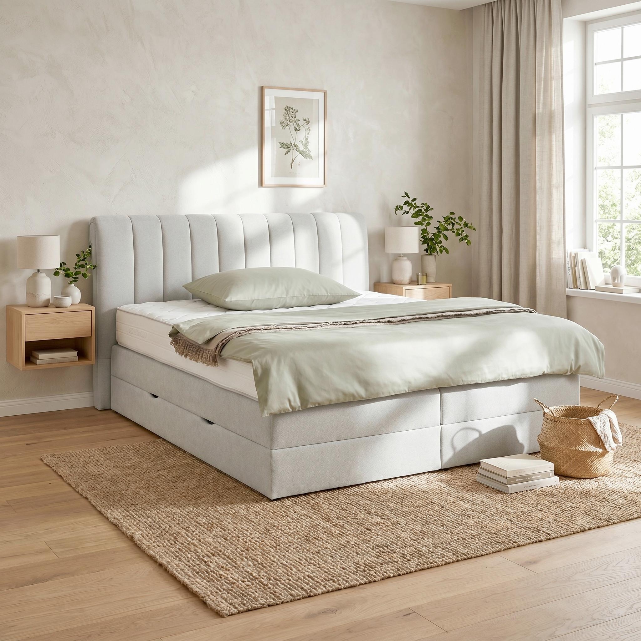 Boxspringbett Belano Hellgrau ca. 180x200cm - Hellgrau, KONVENTIONELL, Holz/Holzwerkstoff (180/200cm) - Premium Living