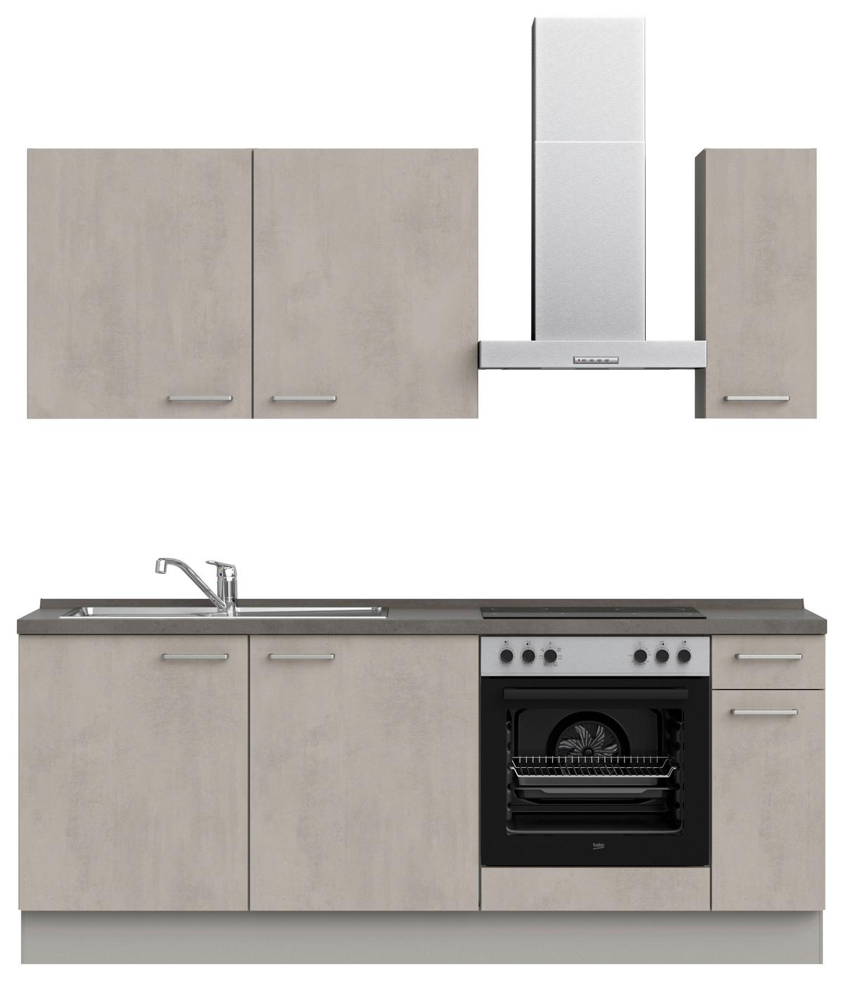 Küchenblock Riva Low m. Geräten Grau - Schieferfarben/Edelstahlfarben, MODERN, Holzwerkstoff/Metall (210cm) - Nobilia