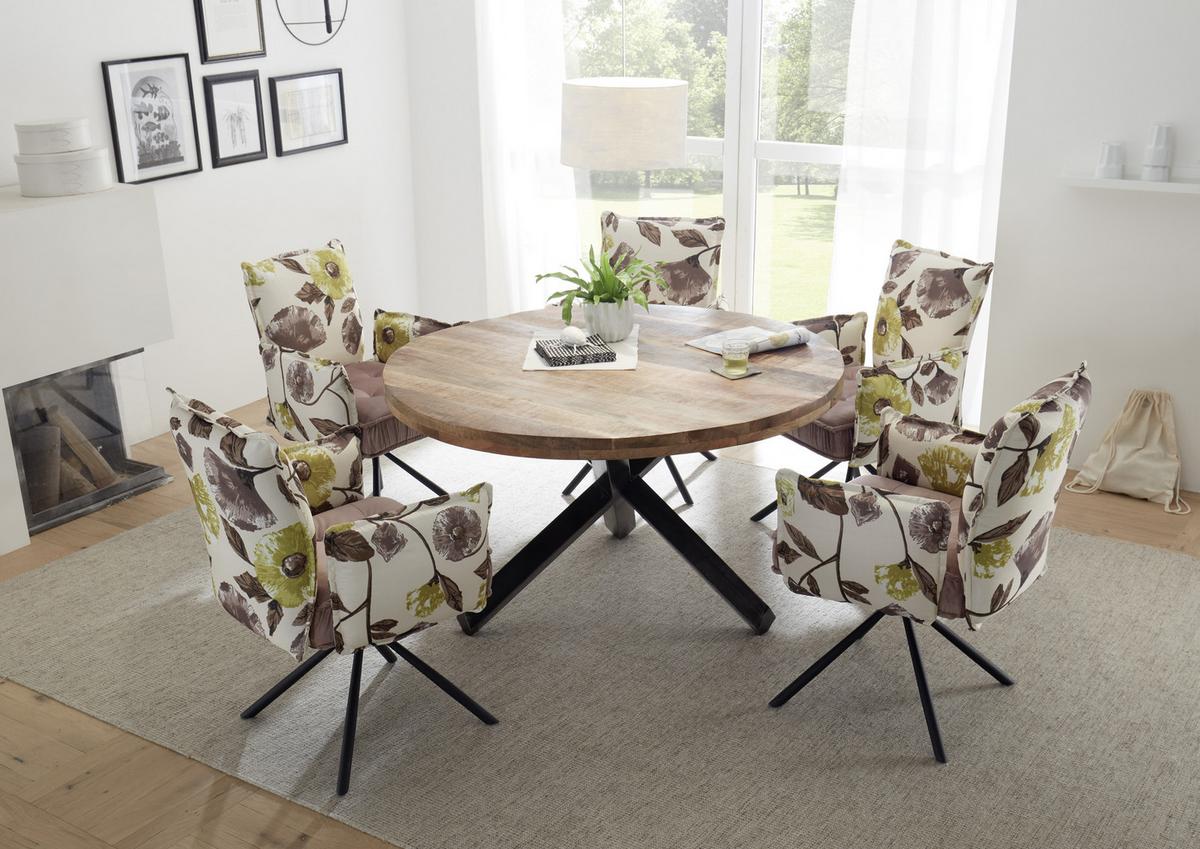 Esstisch Ace ca ø 130 cm Mangoholz - Anthrazit/Naturfarben, Natur, Holz/Metall (130/130/77cm) - MID.YOU