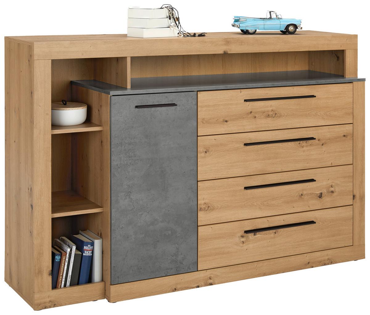 Comoda cu usi Chanton - gri închis/culoare lemn stejar, Modern, plastic/metal (161/107/43cm) - Mömax