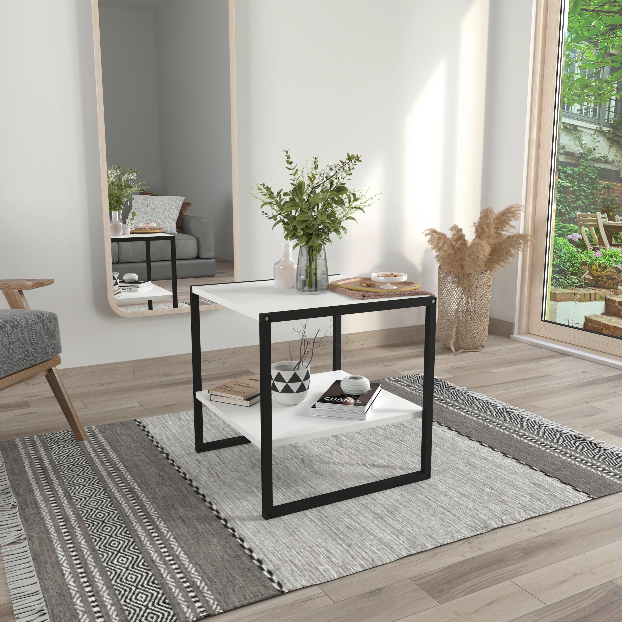 COUCHTISCH INSASI M - Weiss/Schwarz, Design, Holzwerkstoff/Metall (50/50/50cm) - MID.YOU