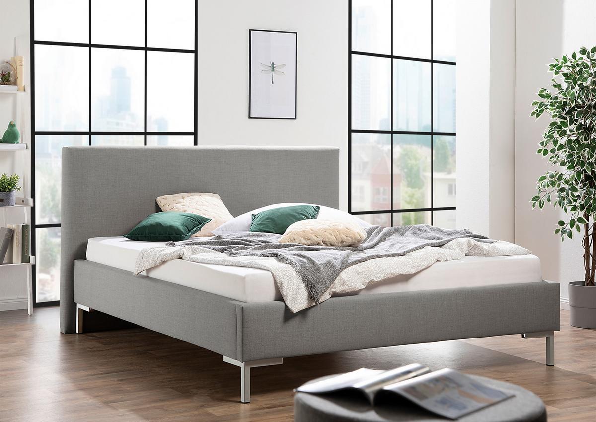 Polsterbett Minto Grau ca. 180x200 cm - Silberfarben/Grau, MODERN, Textil/Metall (180/200cm) - Livetastic