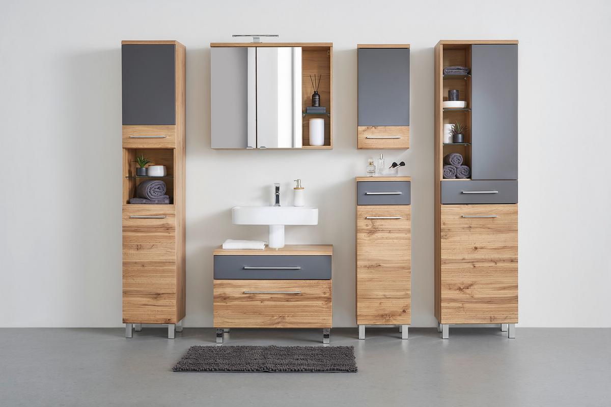 Dulap înalt Float - culoare lemn stejar/antracit, Modern, material pe bază de lemn (35/194/33cm) - Premium Living