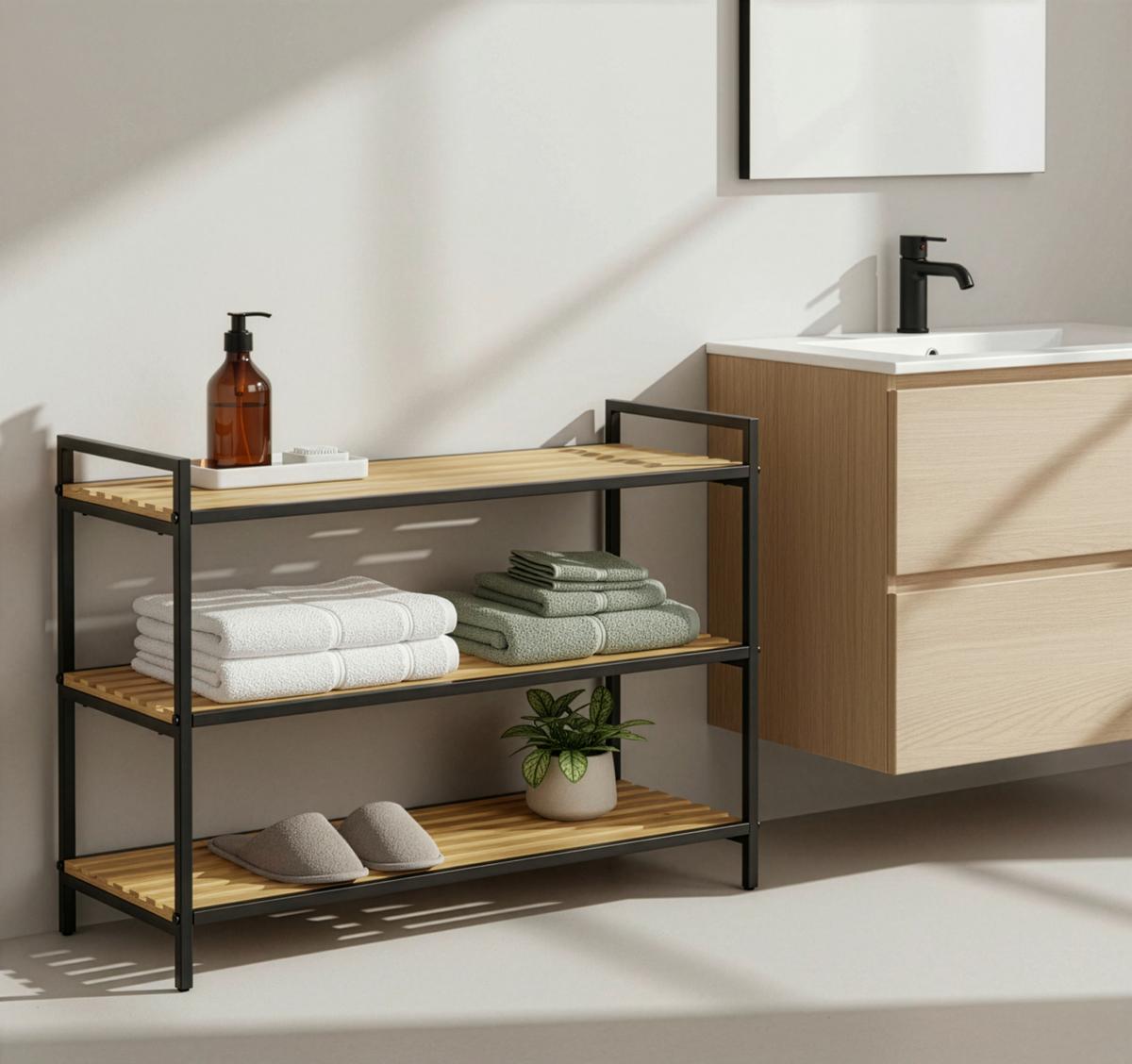 Schuhregal Azra II Naturfarben/Schwarz - Schwarz/Naturfarben, MODERN, Naturmaterialien/Metall (70/48,5/30cm) - Mömax