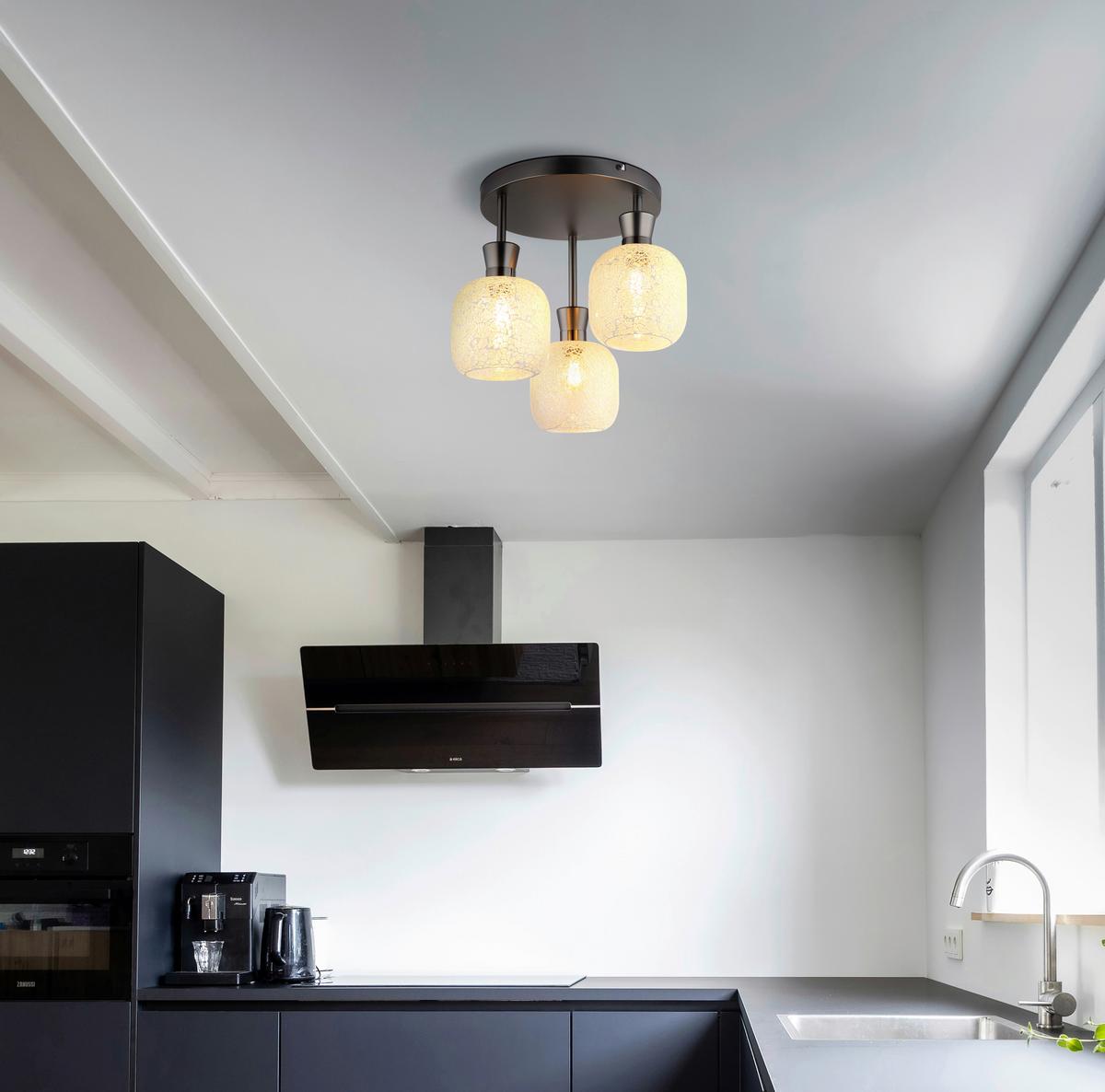 Stropna Svjetiljka Brokana - crni krom/prozirno, Design, staklo/metal (33/30,5cm) - Globo