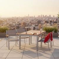 Gartentischgruppe "Naxos" 5-tlg. Grau/Akaziefarben - Silberfarben/Grau, ROMANTIK / LANDHAUS, Holz/Textil (150/90/74cm) - Gardenson