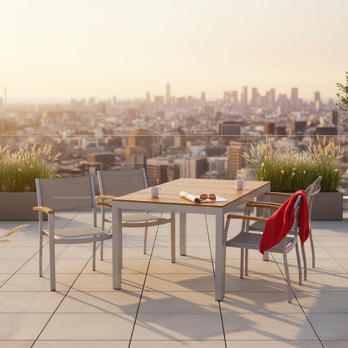 Gartentischgruppe "Naxos" 5-tlg. Grau/Akaziefarben - Silberfarben/Grau, ROMANTIK / LANDHAUS, Holz/Textil (150/90/74cm) - Gardenson