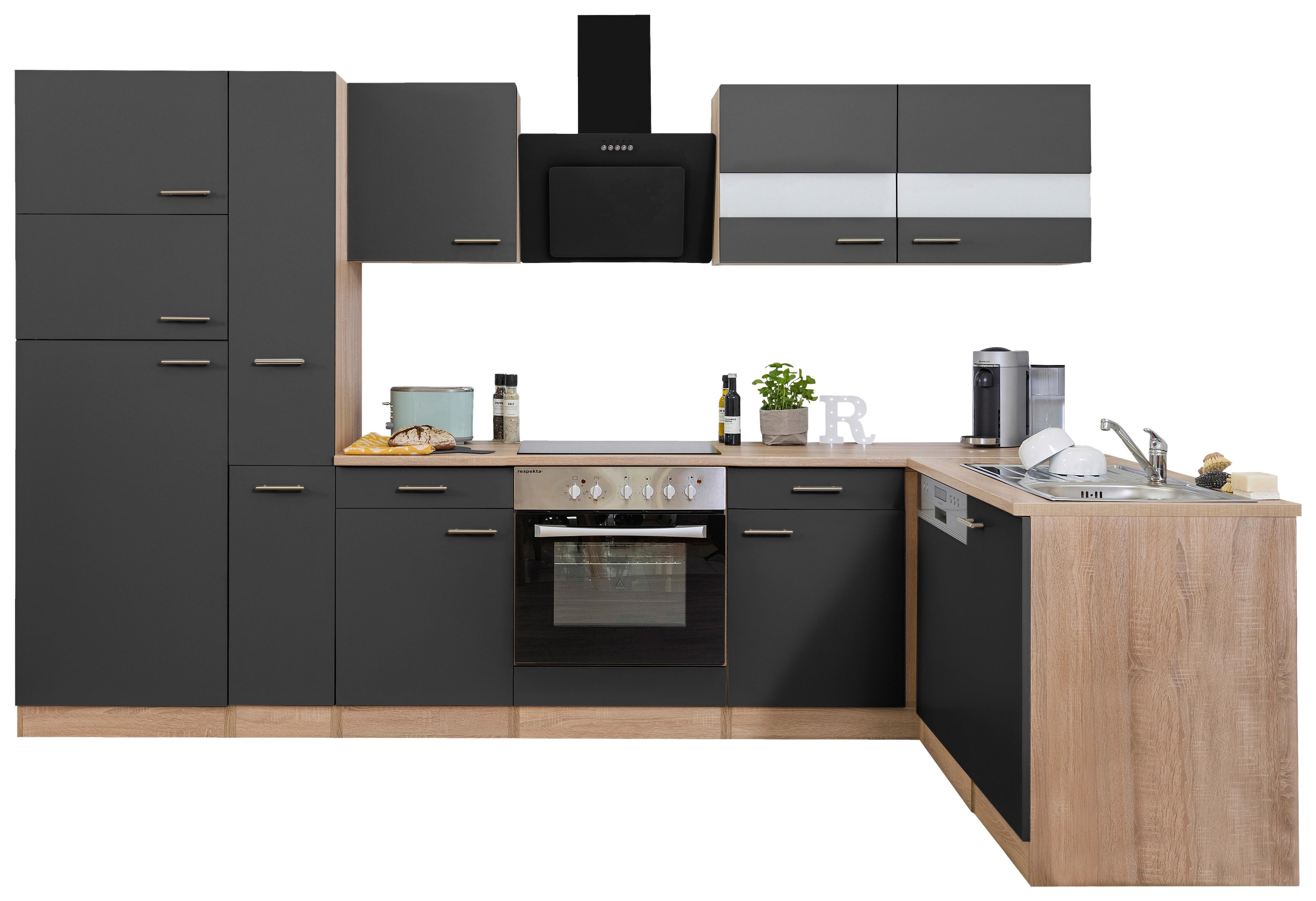 Küchenleerblock LBKBL310ESG Grau/Eiche ca. 310x172 cm - Edelstahlfarben/Eichefarben, Basics, Holzwerkstoff/Metall (310/172cm) - Respekta