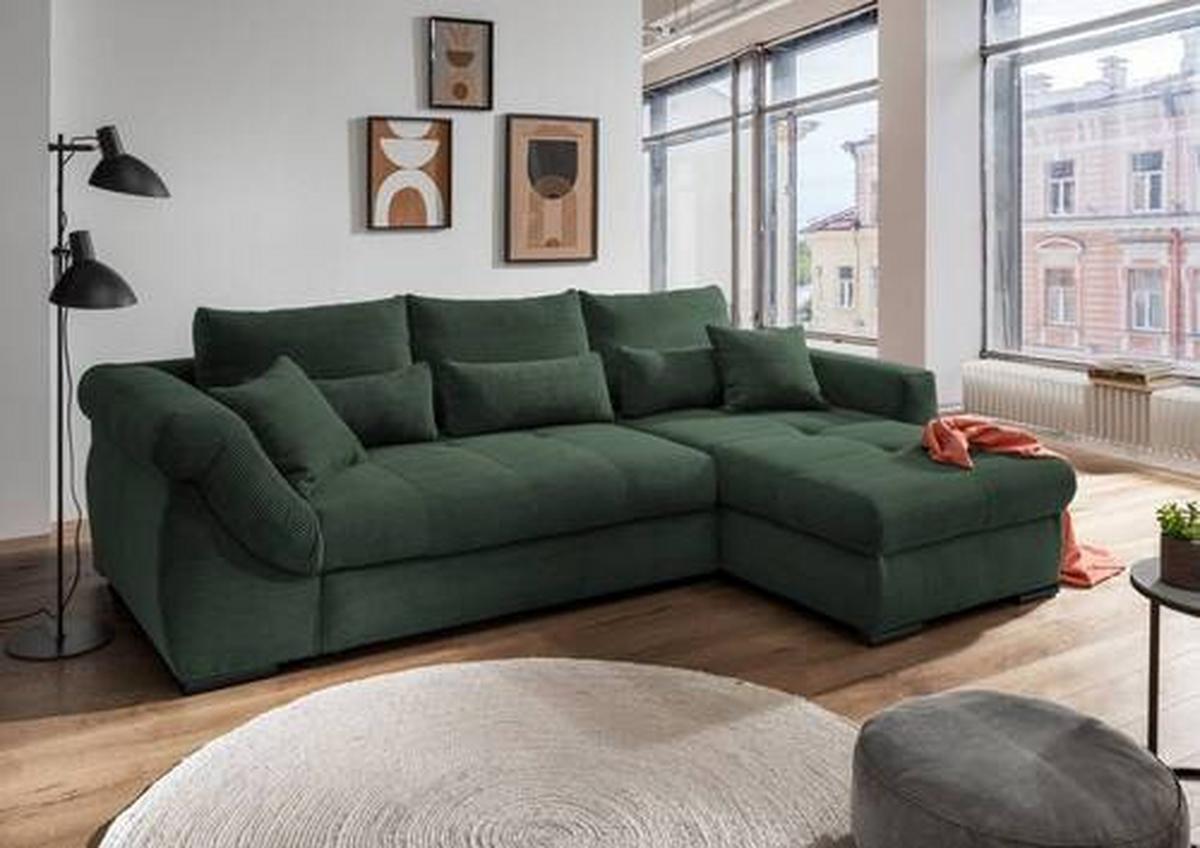 Wohnlandschaft Frederico Dunkelgrün Cord - Dunkelgrün/Schwarz, MODERN, Holz/Textil (302/188cm) - MID.YOU