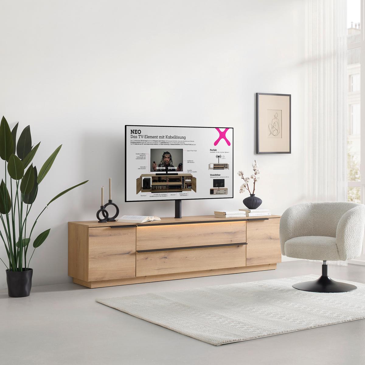 Tv Komoda Neo - boja hrasta/crna, Moderno, metal/pločasti materijal (210/53/40cm) - Modern Living