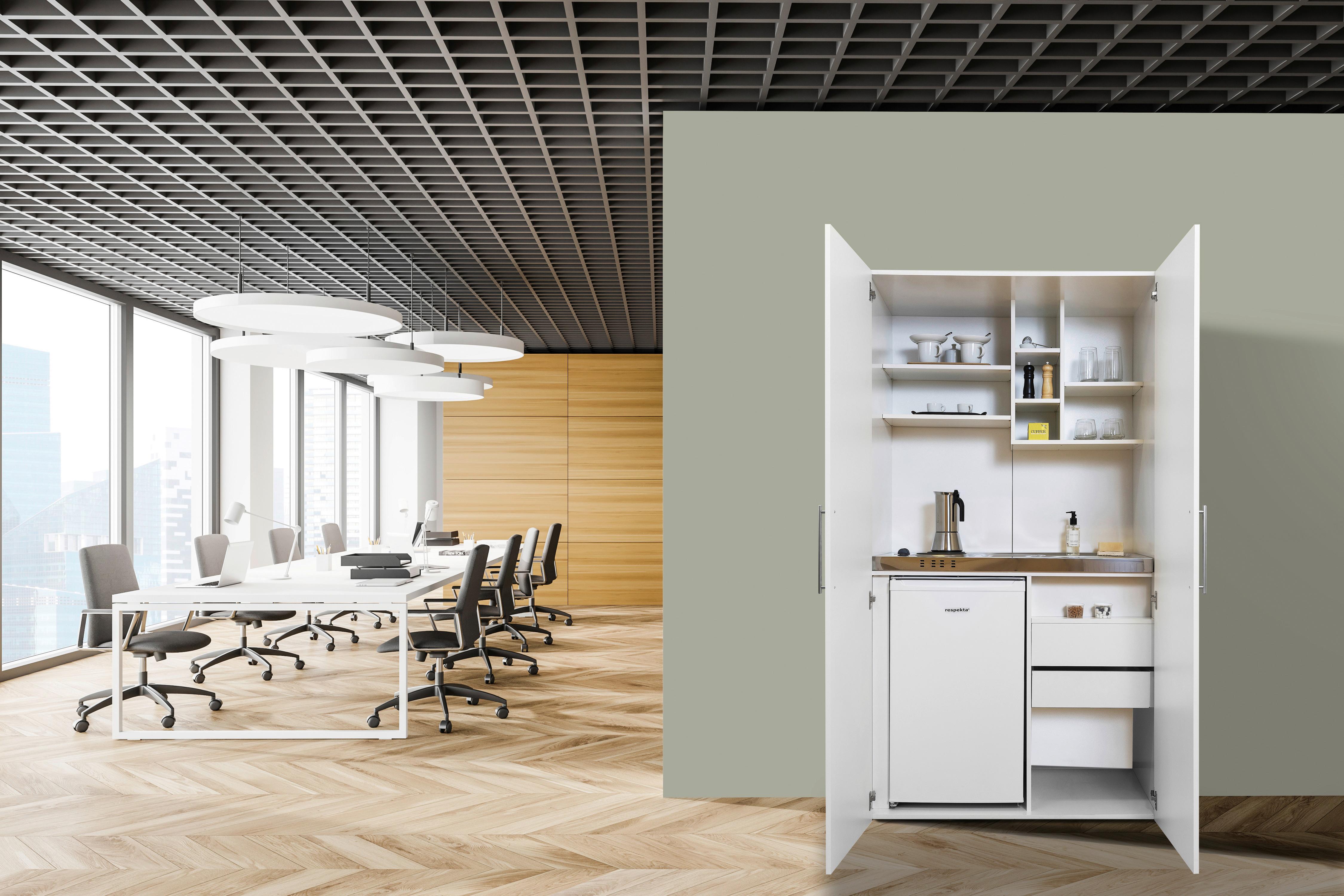 Schrankküche Economy Weiß mit Geräte B: ca. 104 cm - Edelstahlfarben/Silberfarben, MODERN, Holzwerkstoff/Metall (104/193/67cm) - Respekta