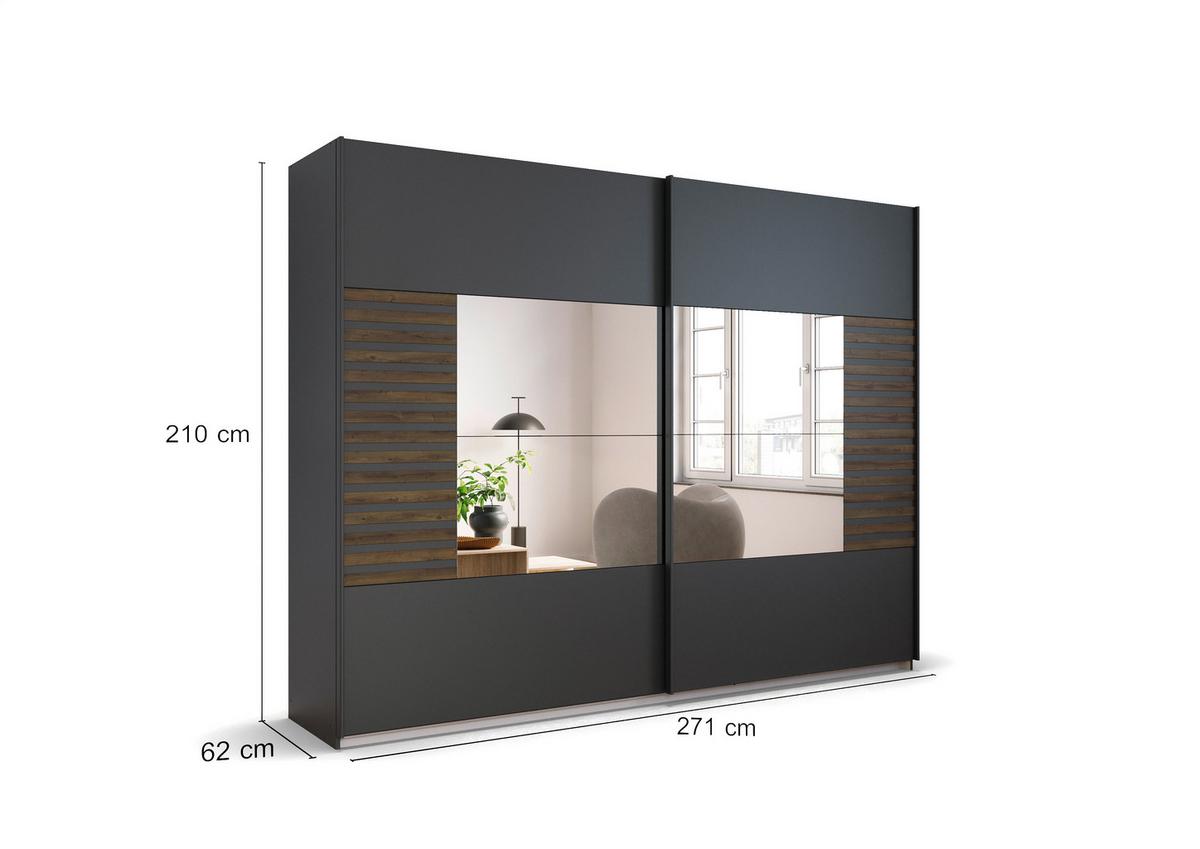 Omara Z Drsnimi Vrati Barea, Temno Siva - temno siva/siva, Moderno, kovina/leseni material (271/210/62cm) - Rauch Möbel