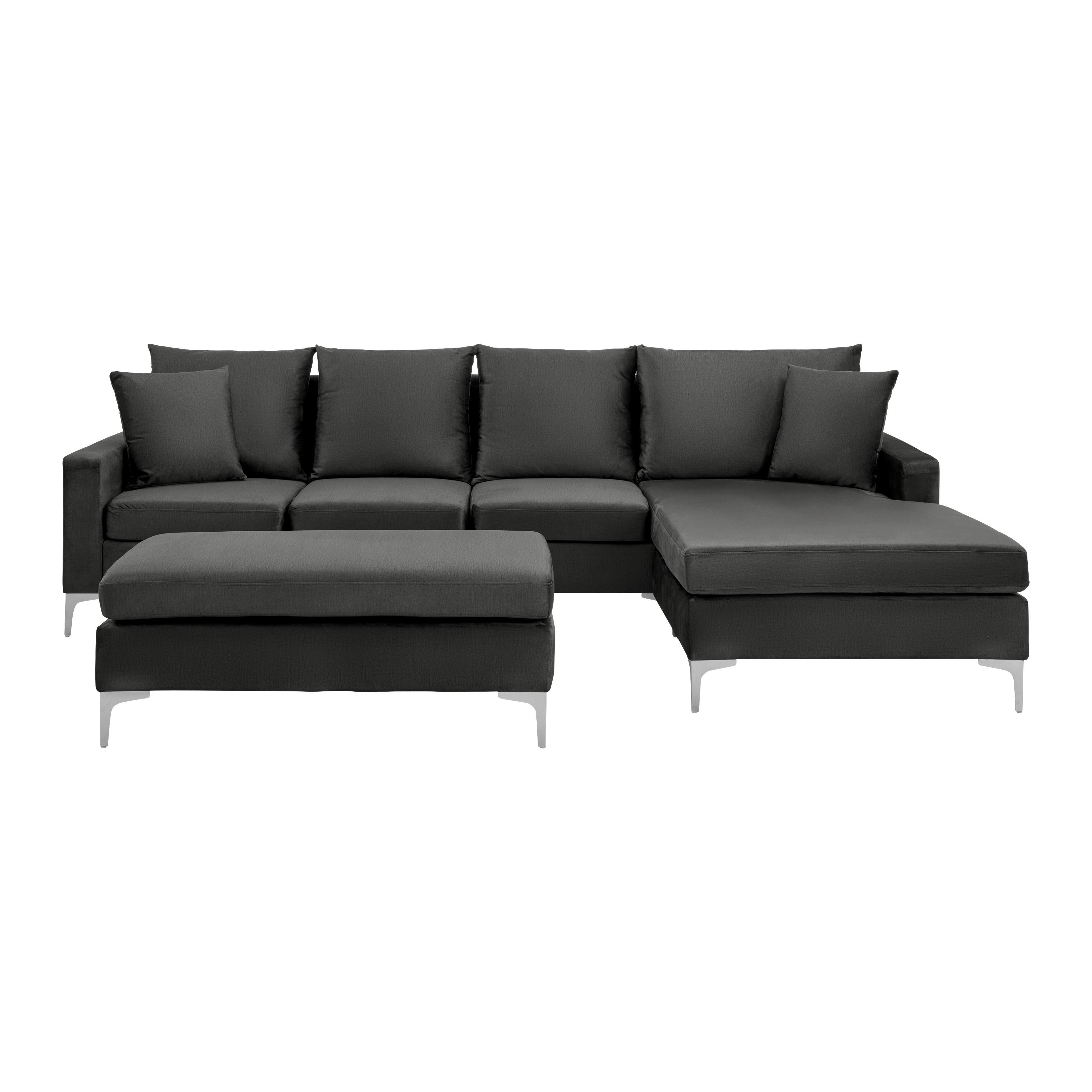 Sedežna Garnitura Alondra, S Taburejem - barve nerjavečega jekla/temno siva, Moderno, kovina/tekstil (287/80/182cm) - Bessagi Home