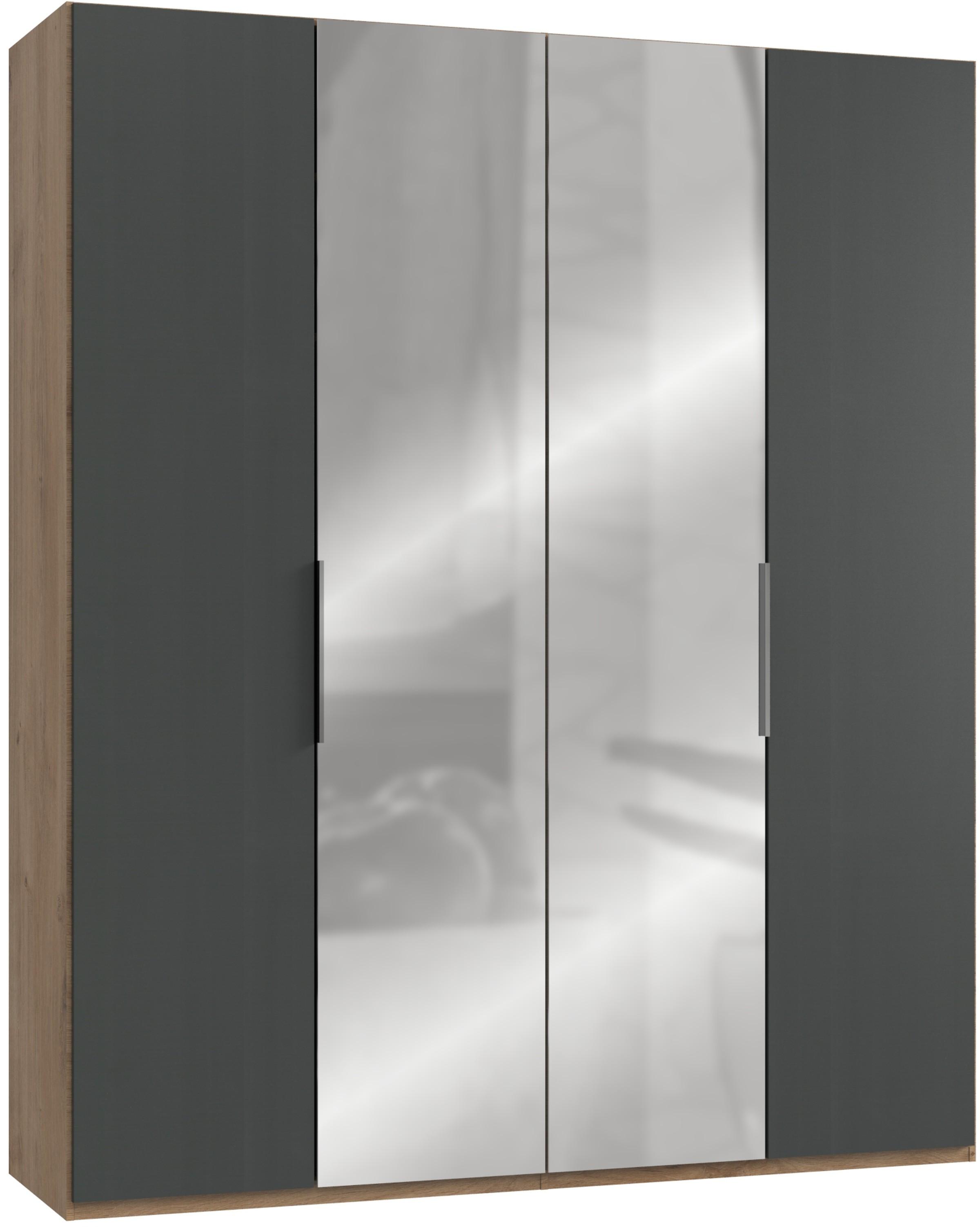 Drehtürenschrank Level 36A mit Spiegel ca.200cm Graphitfarben - Chromfarben/Eichefarben, MODERN, Holzwerkstoff (200/236/58cm) - MID.YOU