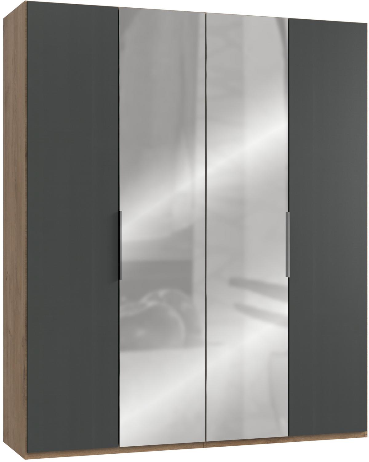 Drehtürenschrank Level 36A mit Spiegel ca.200cm Graphitfarben - Chromfarben/Eichefarben, MODERN, Holzwerkstoff (200/236/58cm) - MID.YOU