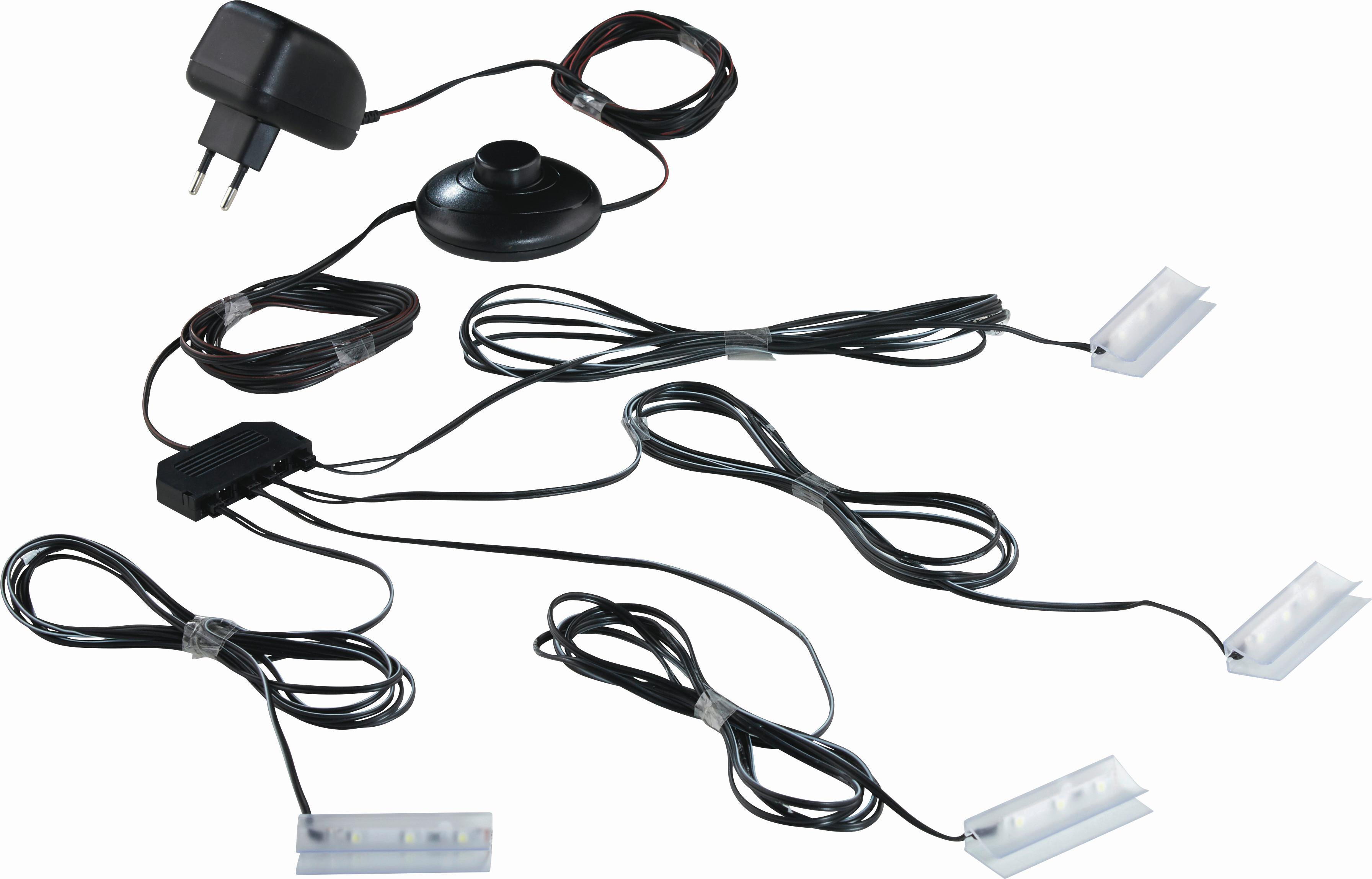 OŚWIETLENIE/PÓŁKI SZKL.-ZESTAW LED 4ER BIAŁY - czarny, tworzywo sztuczne