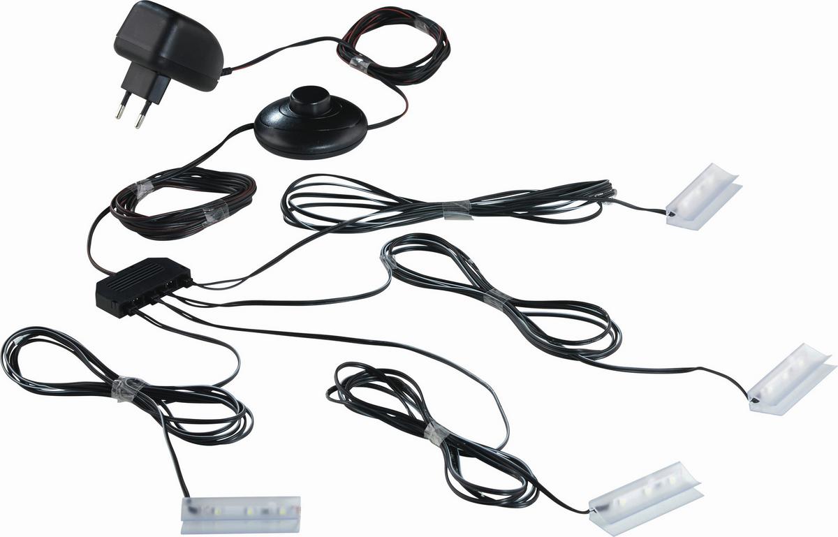 OŚWIETLENIE/PÓŁKI SZKL.-ZESTAW LED 4ER BIAŁY - czarny, tworzywo sztuczne