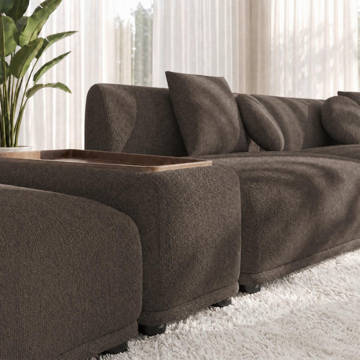 Wohnlandschaft Kira Chenille Braun - Schwarz/Braun, MODERN, Holz/Textil (408/108cm) - Bessagi Home