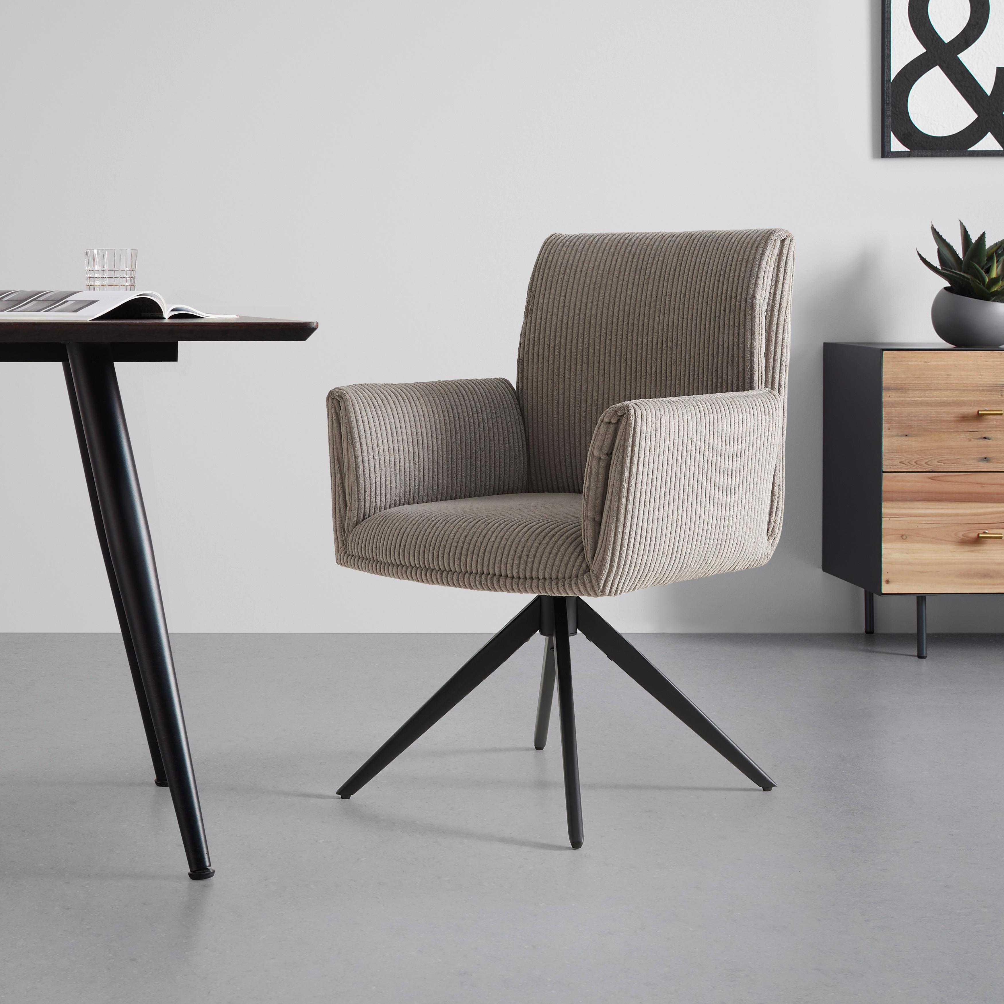 Armlehnstuhl Rosalia Hellgrau Cord Drehbar Gepolstert - Taupe/Hellgrau, MODERN, Holz/Textil (65/87,5/61,5cm) - Bessagi Home