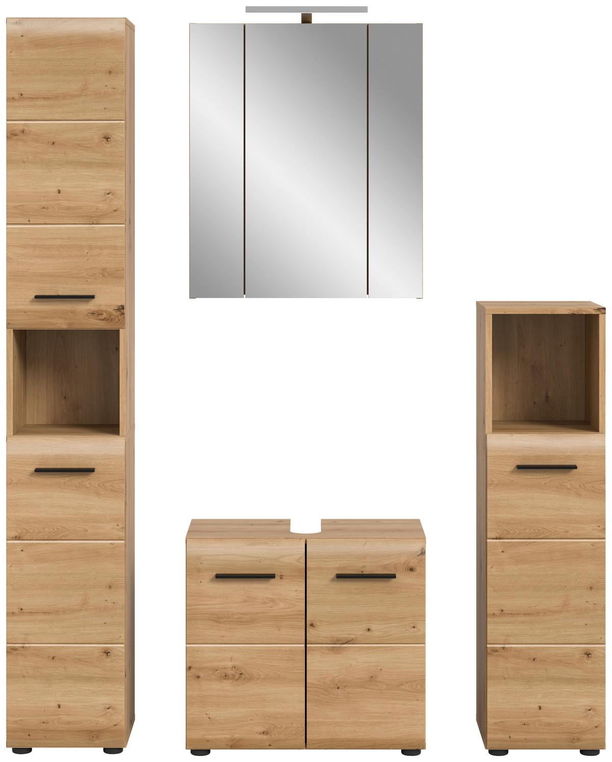 Badezimmer Ice 4-tlg. Eiche Artisan - Schwarz/Eiche Artisan, Basics, Holzwerkstoff/Kunststoff (120cm) - MID.YOU