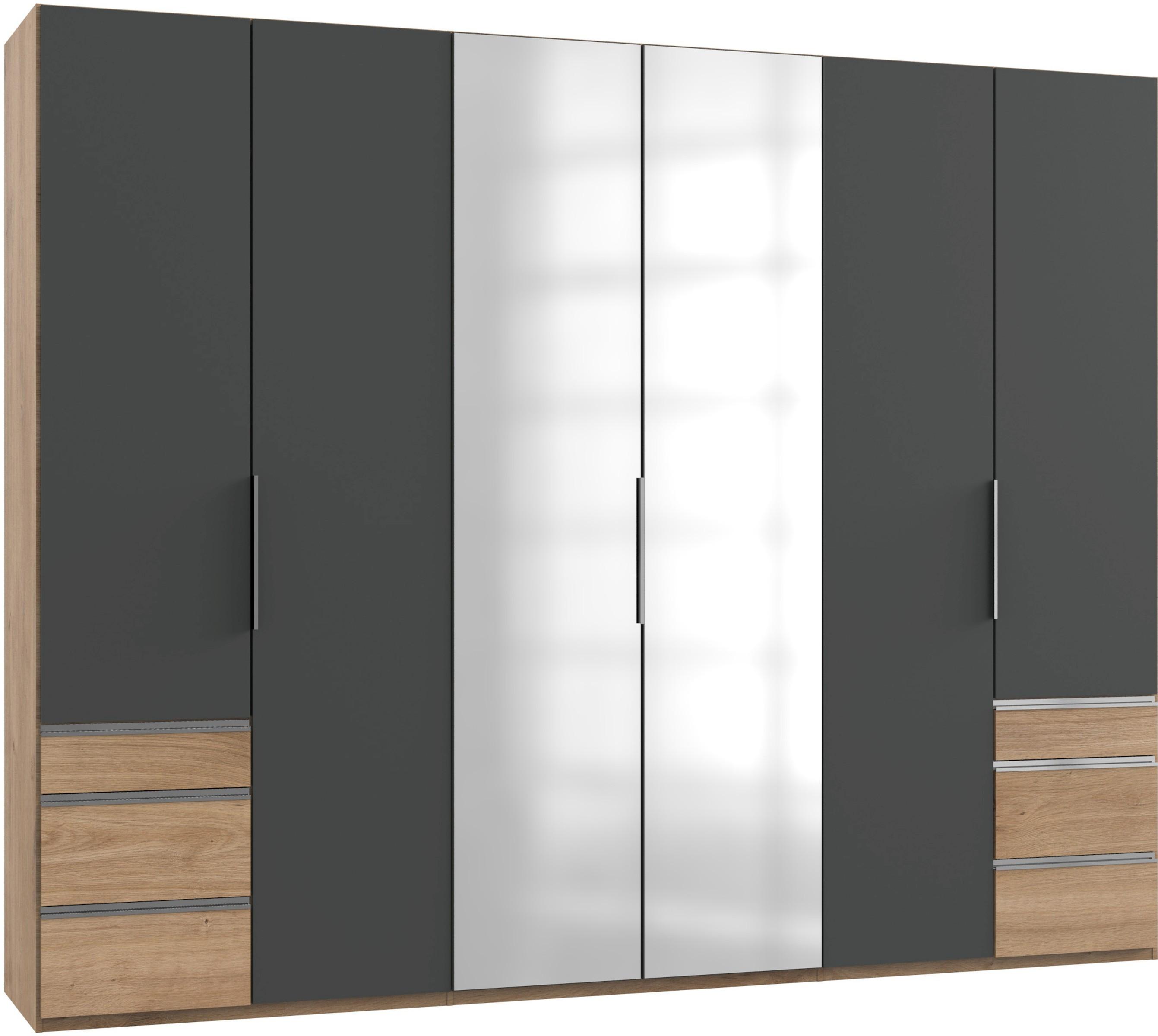 Drehtürenschrank Level 36A mit Spiegel ca. 300 cm Grau/Weiß - Chromfarben/Eichefarben, MODERN, Holzwerkstoff (300/236/58cm) - MID.YOU