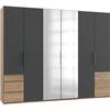 Drehtürenschrank Level 36A mit Spiegel ca. 300 cm Grau/Weiß - Chromfarben/Eichefarben, MODERN, Holzwerkstoff (300/236/58cm) - MID.YOU