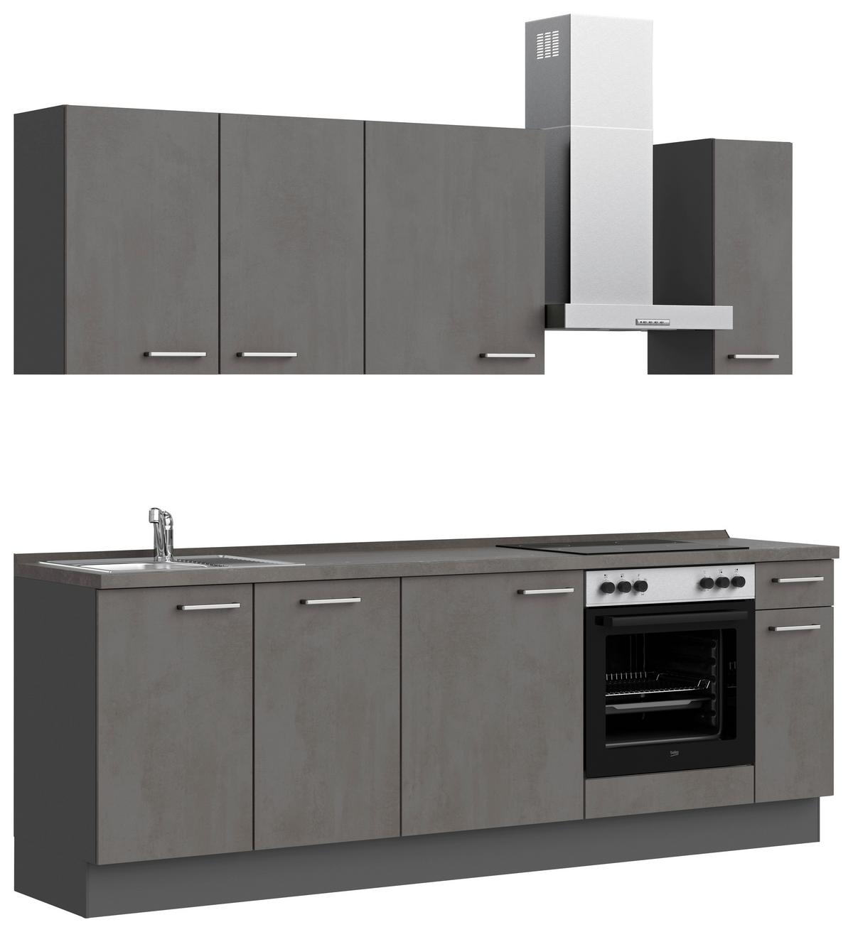 Küchenblock Riva Low m. Geräten Schieferfarben - Schieferfarben/Edelstahlfarben, MODERN, Holzwerkstoff/Metall (240cm) - Nobilia