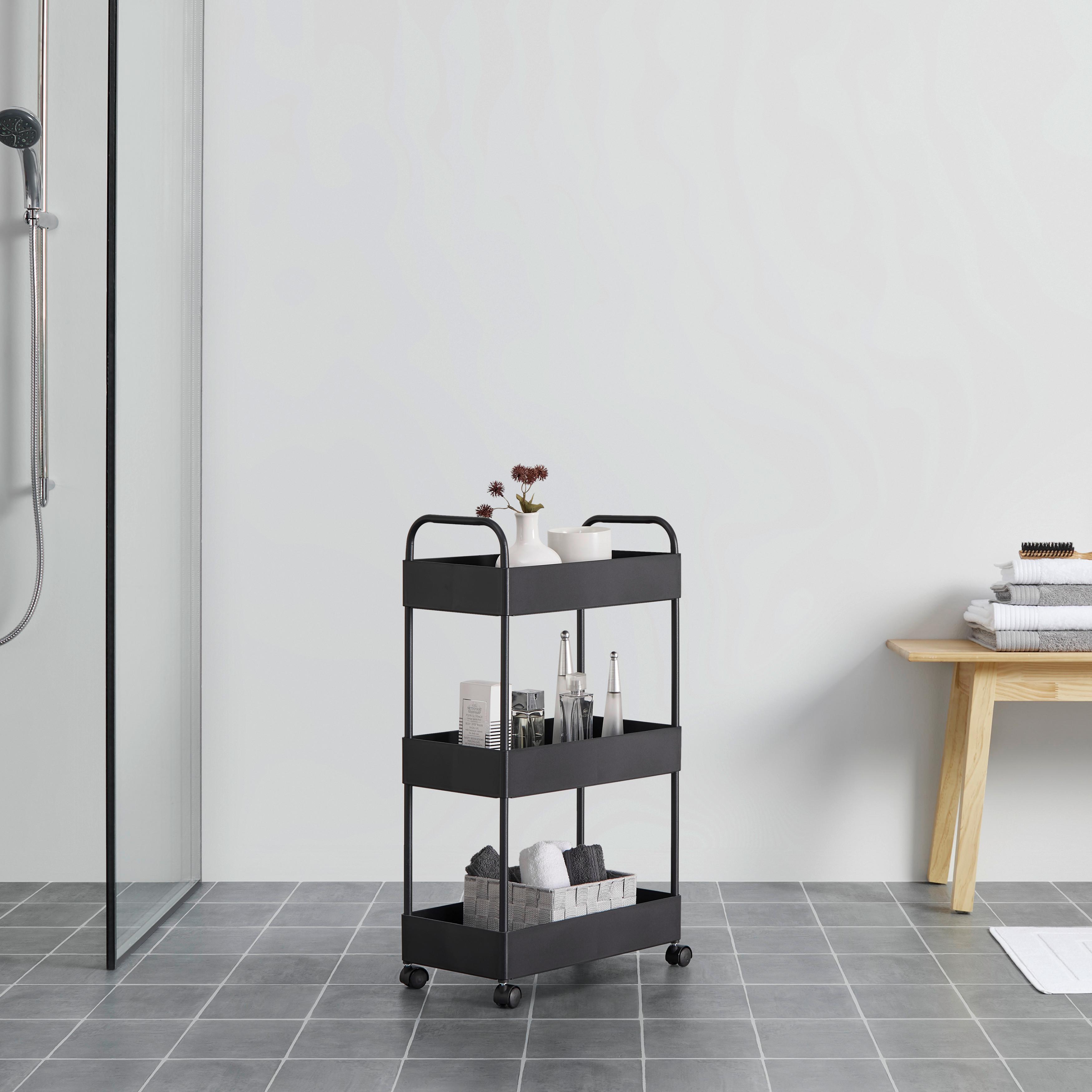 Rollwagen "Sandro", schwarz - Schwarz, MODERN, Kunststoff/Metall (22/70/40cm) - Bessagi Home