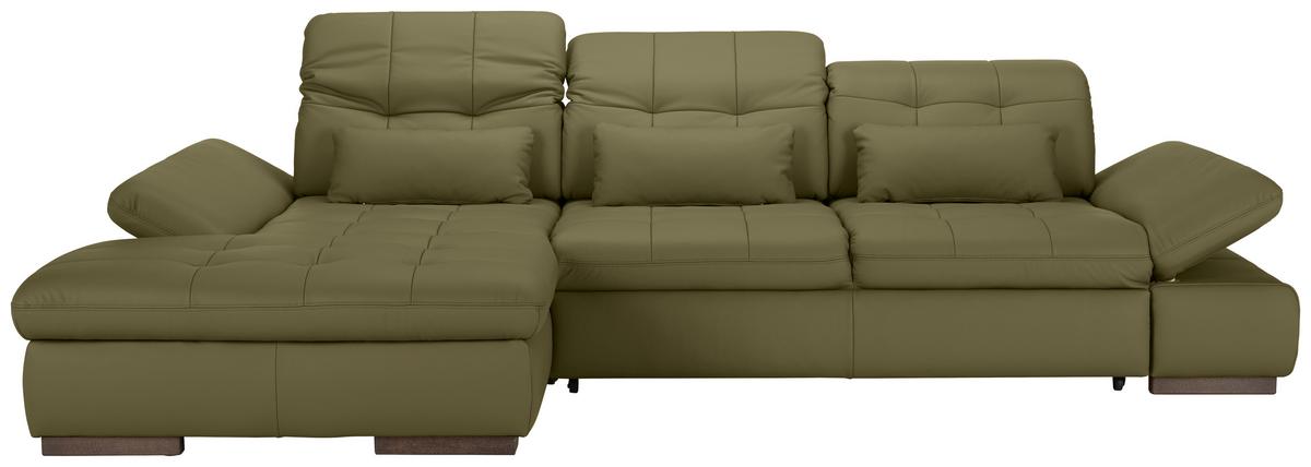 Wohnlandschaft Sanfino Leder Olivgrün - Chromfarben/Olivgrün, KONVENTIONELL, Leder/Metall (199/79-96/305cm) - Premium Living