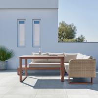 KOMPLET STOŁOWY NA TARAS ELISAVETA - kremowy/jasnobrązowy, Modern, tworzywo sztuczne/metal (254/69/215cm) - Bessagi Garden