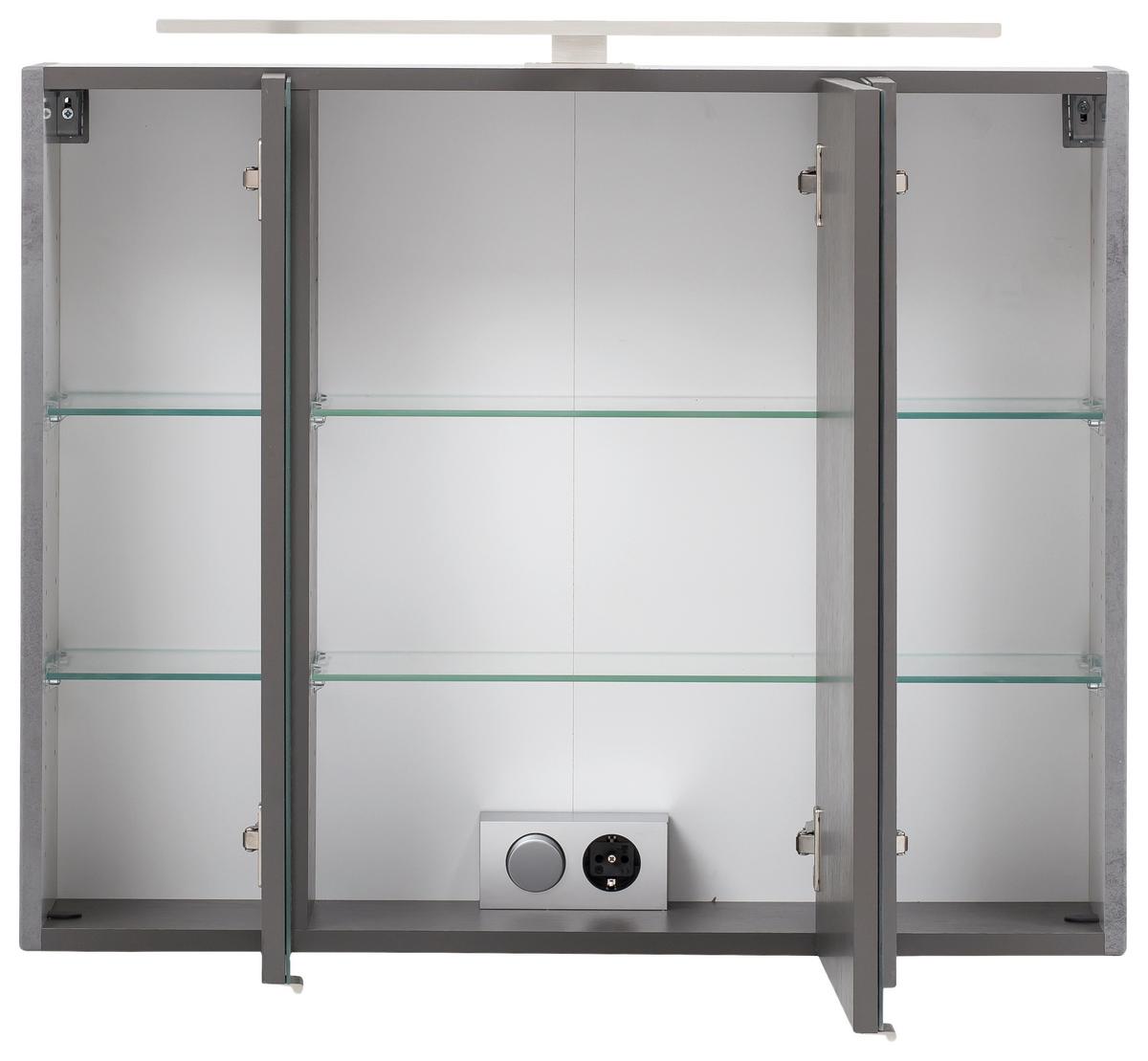 Badmöbel-Set 3-tlg inkl. LED Stockholm 80cm Weiß - Dunkelgrau/Weiß, KONVENTIONELL, Holzwerkstoff (80cm) - Held