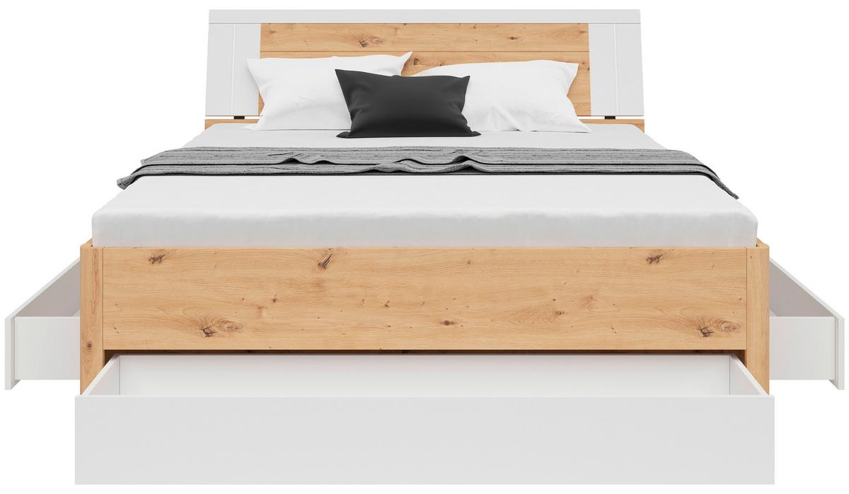 Stauraumbett in Weiss/Eichefarben - Weiss/Eiche Artisan, Konventionell, Holzwerkstoff (160/200cm) - Mömax